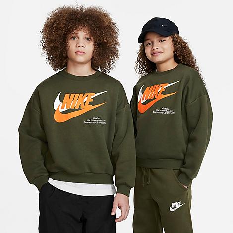 Nike Sportswear Icon Fleece Big Kids' Oversized Sweatshirt In Cargo Khaki