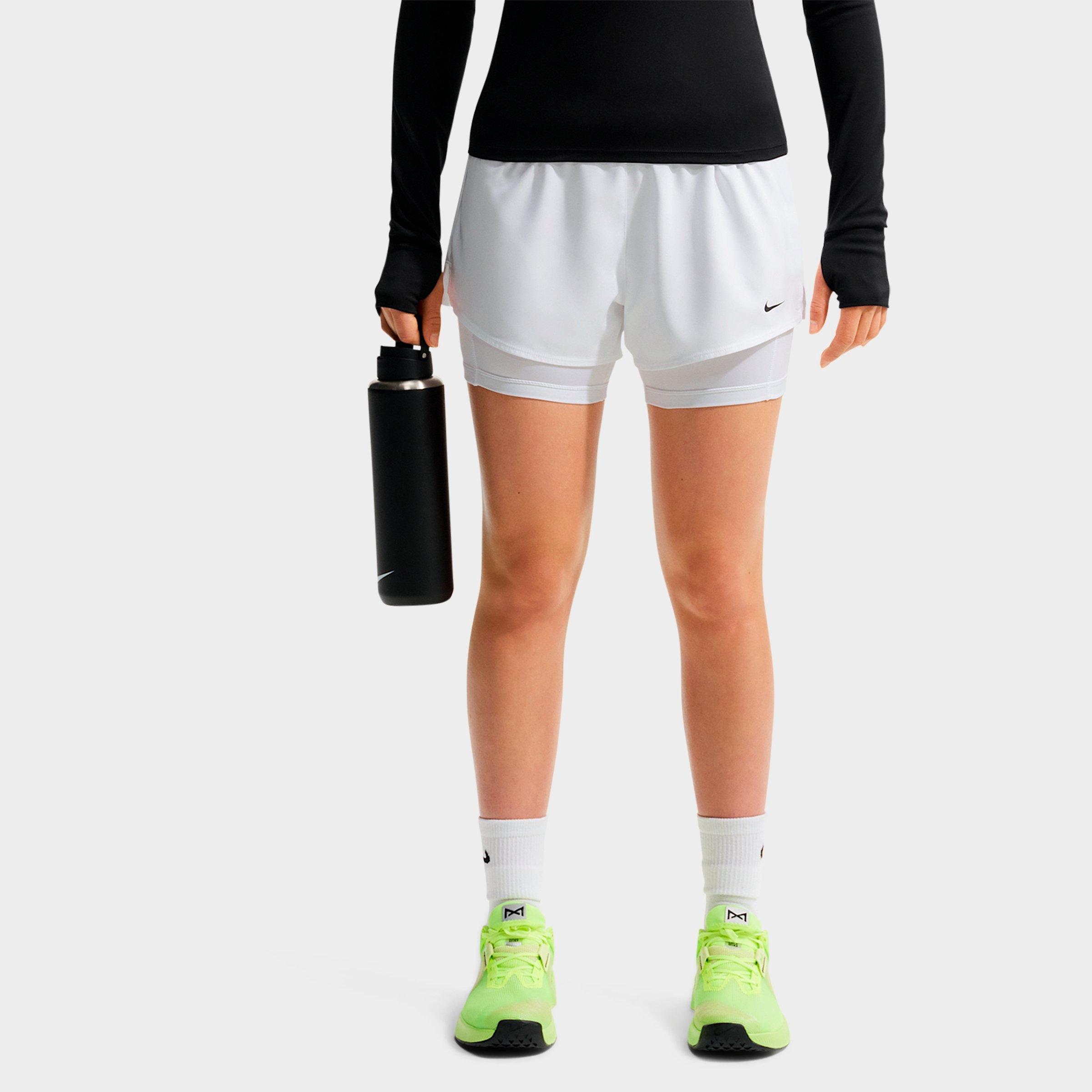 Nike Women's One Fitted Dri-FIT High-Waisted 3-Inch 2-in-1 Shorts in White/Black Size: XXS