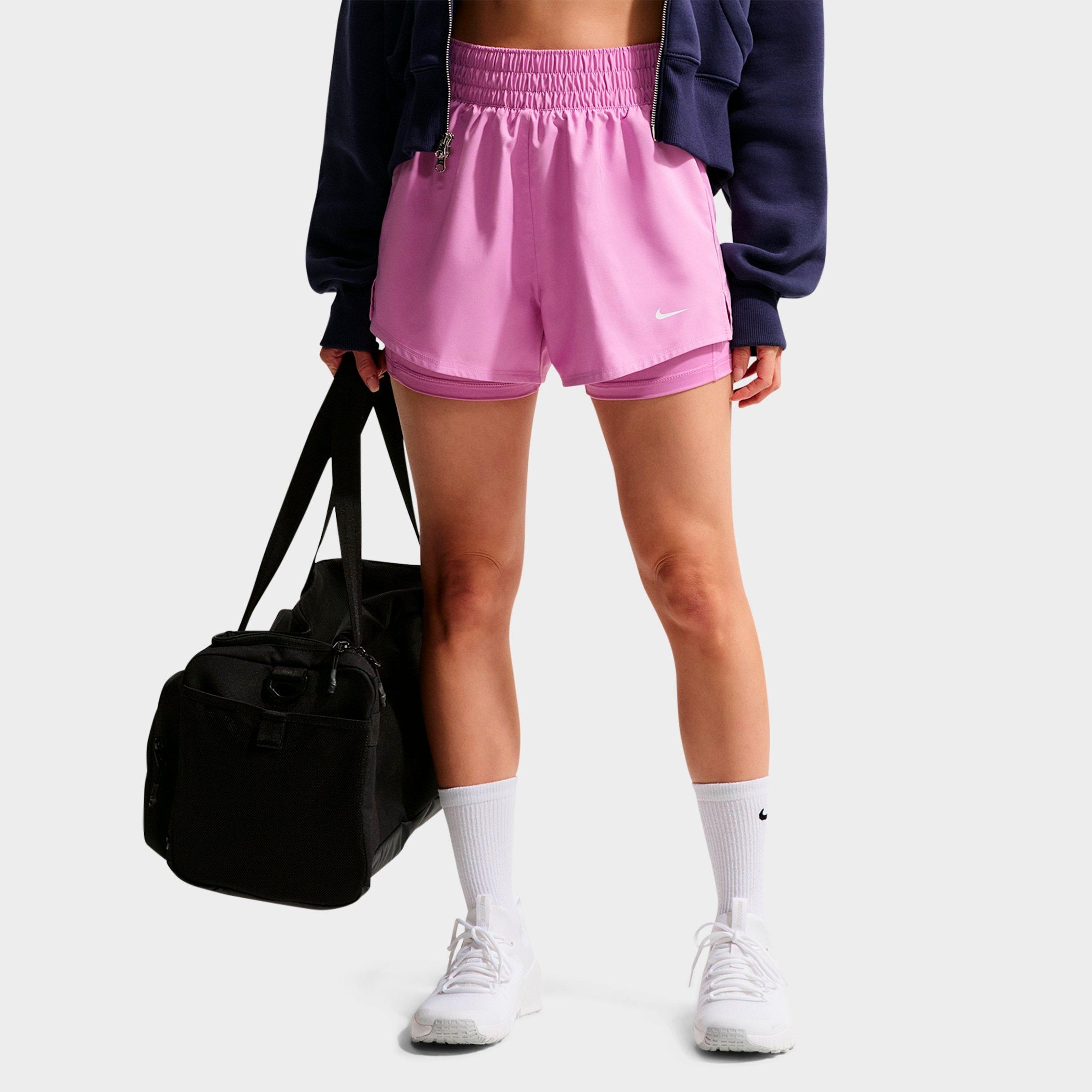 Nike Women's One Fitted Dri-FIT High-Waisted 3-Inch 2-in-1 Shorts in Light Magenta/White Size: 2XL