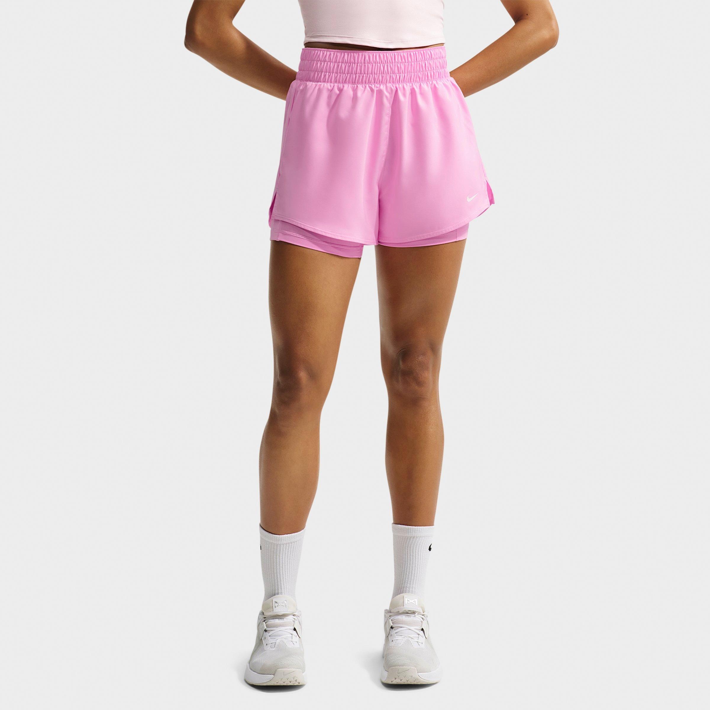 Nike Women's One Fitted Dri-FIT High-Waisted 3-Inch 2-in-1 Shorts in Pink Rise/White Size: Medium
