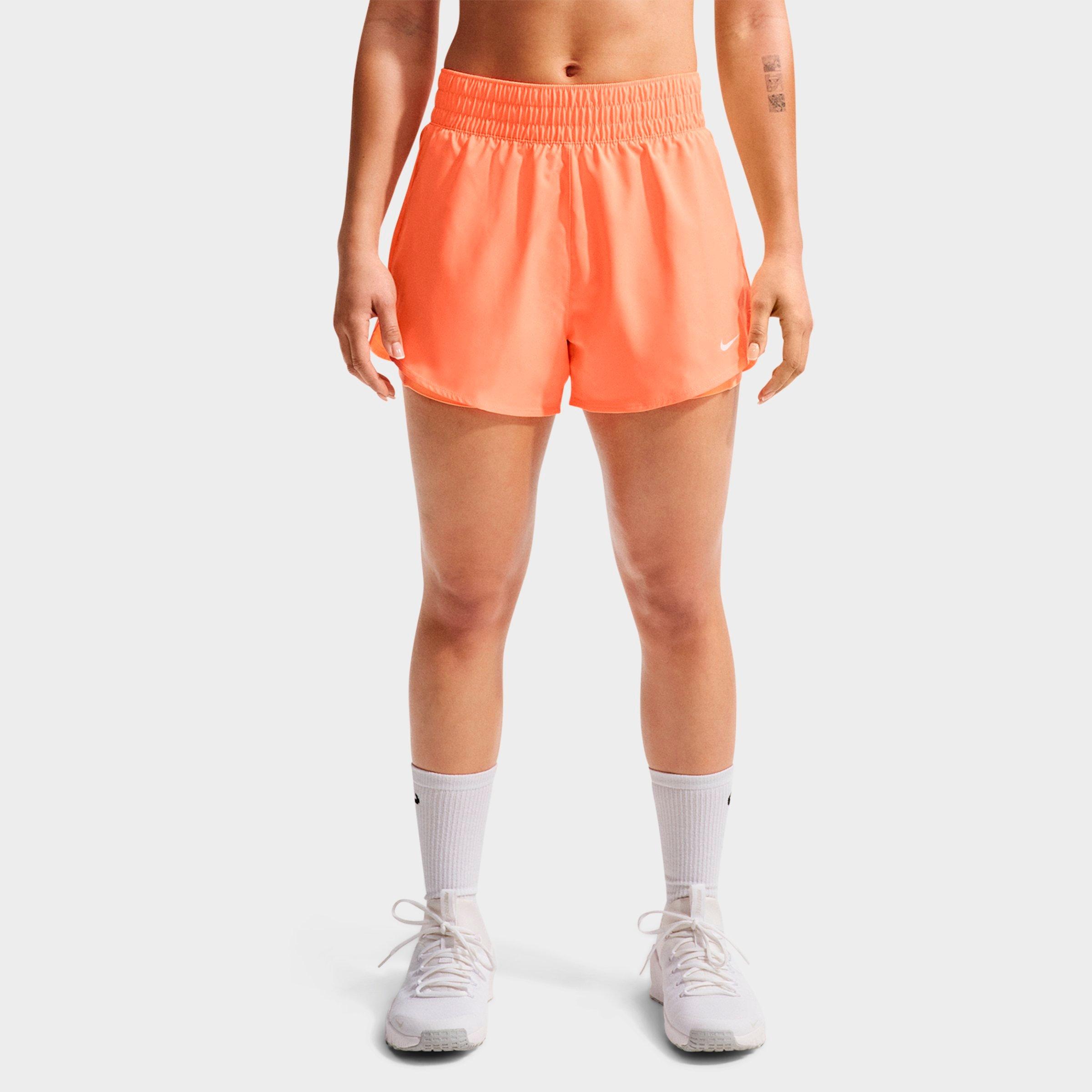 Nike Women's One Fitted Dri-FIT High-Waisted 3-Inch 2-in-1 Shorts in Orange Pulse/White Size: 2XL