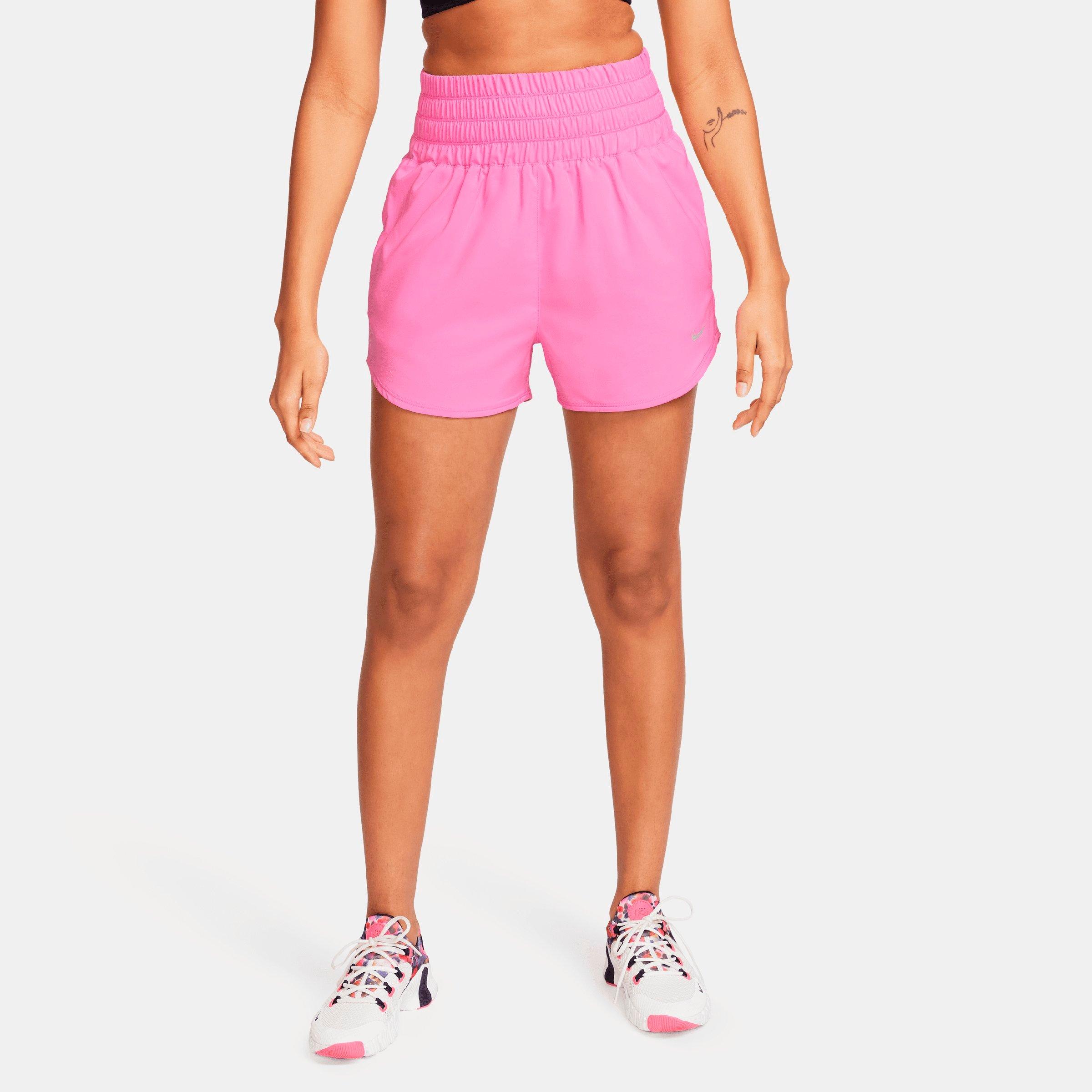 Nike Women's One Dri-FIT Ultra High-Waisted 3-Inch Brief-Lined Shorts in Playful Pink/Reflective Silver Size: XS