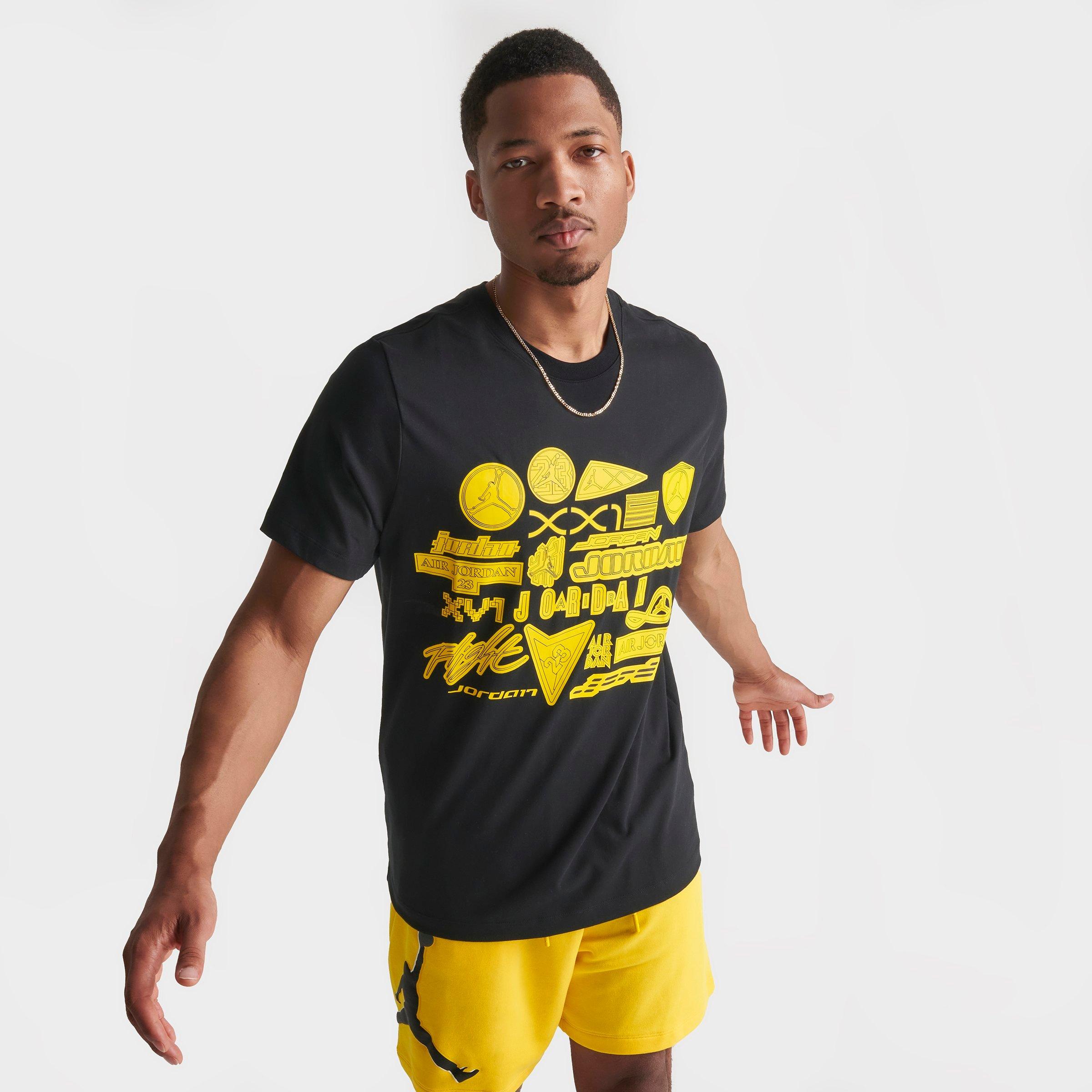 Nike Jordan Men's Logos Graphic T-shirt In Black/tour Yellow