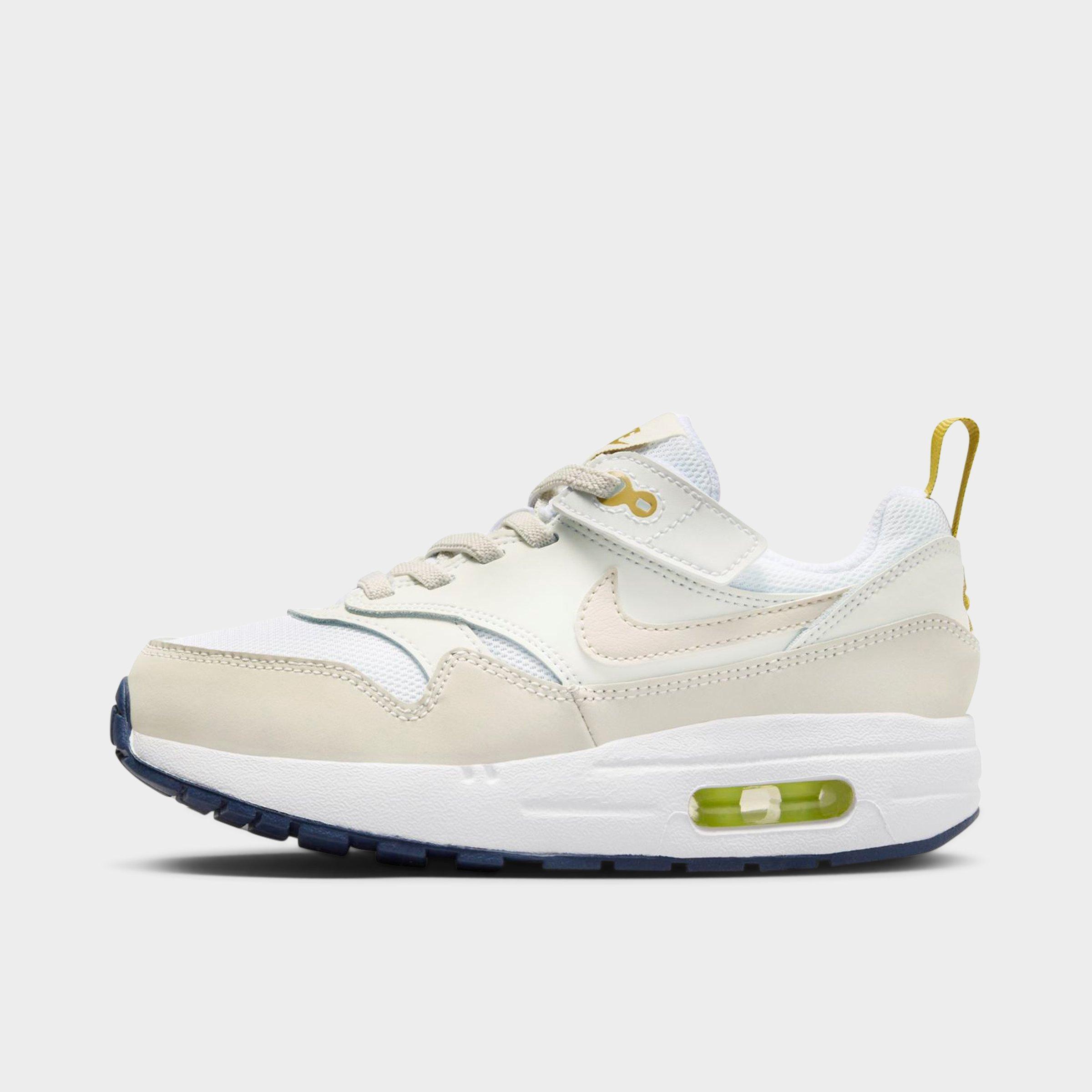 Nike Little Kids Air Max 1 EasyOn Stretch Lace Casual Shoes (8C-13.5C) in White/Bronzine/Midnight Navy Size: 8.0