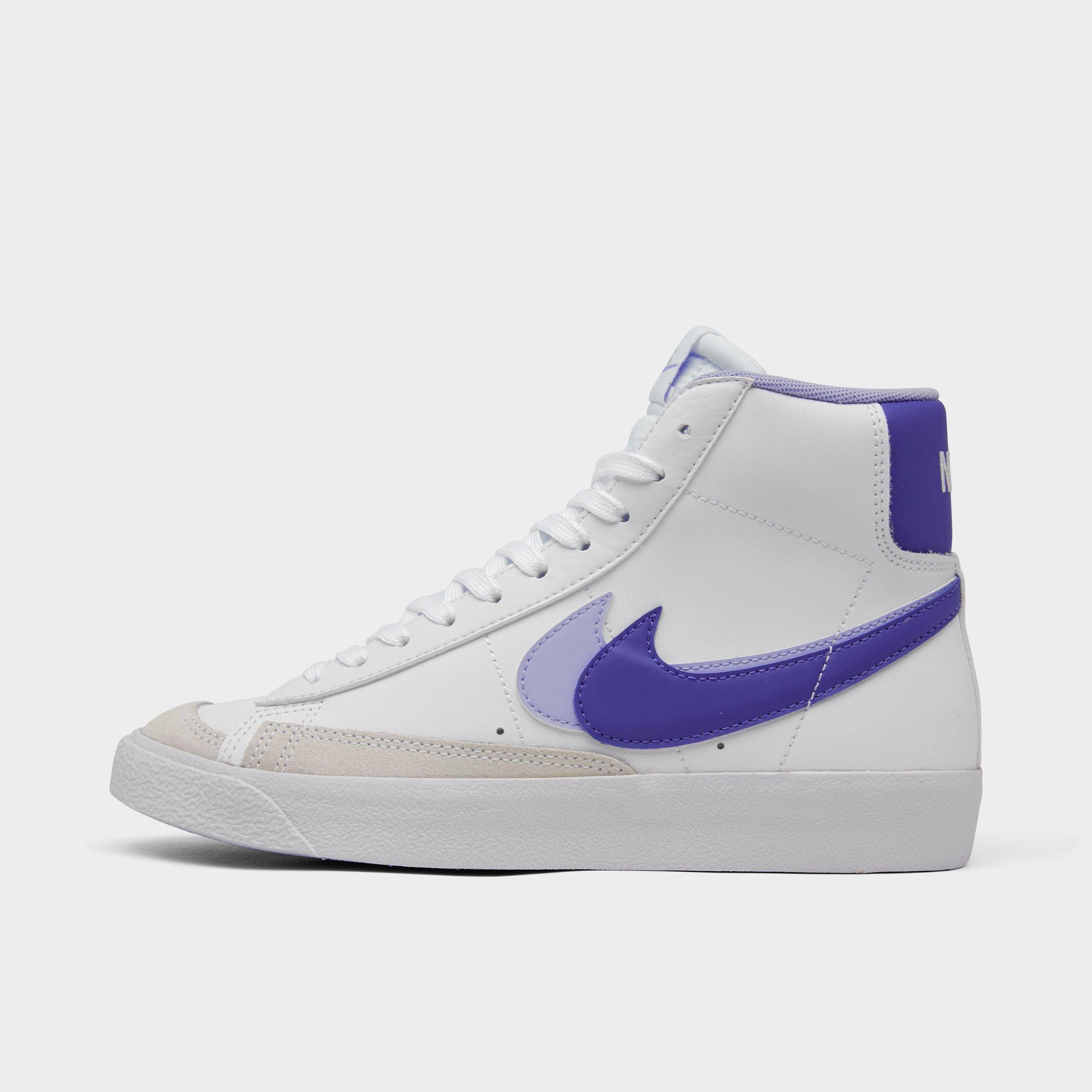 Nike Big Kids Blazer Mid '77 SE Casual Shoes in White/Lapis/Light Thistle Size: 4.0