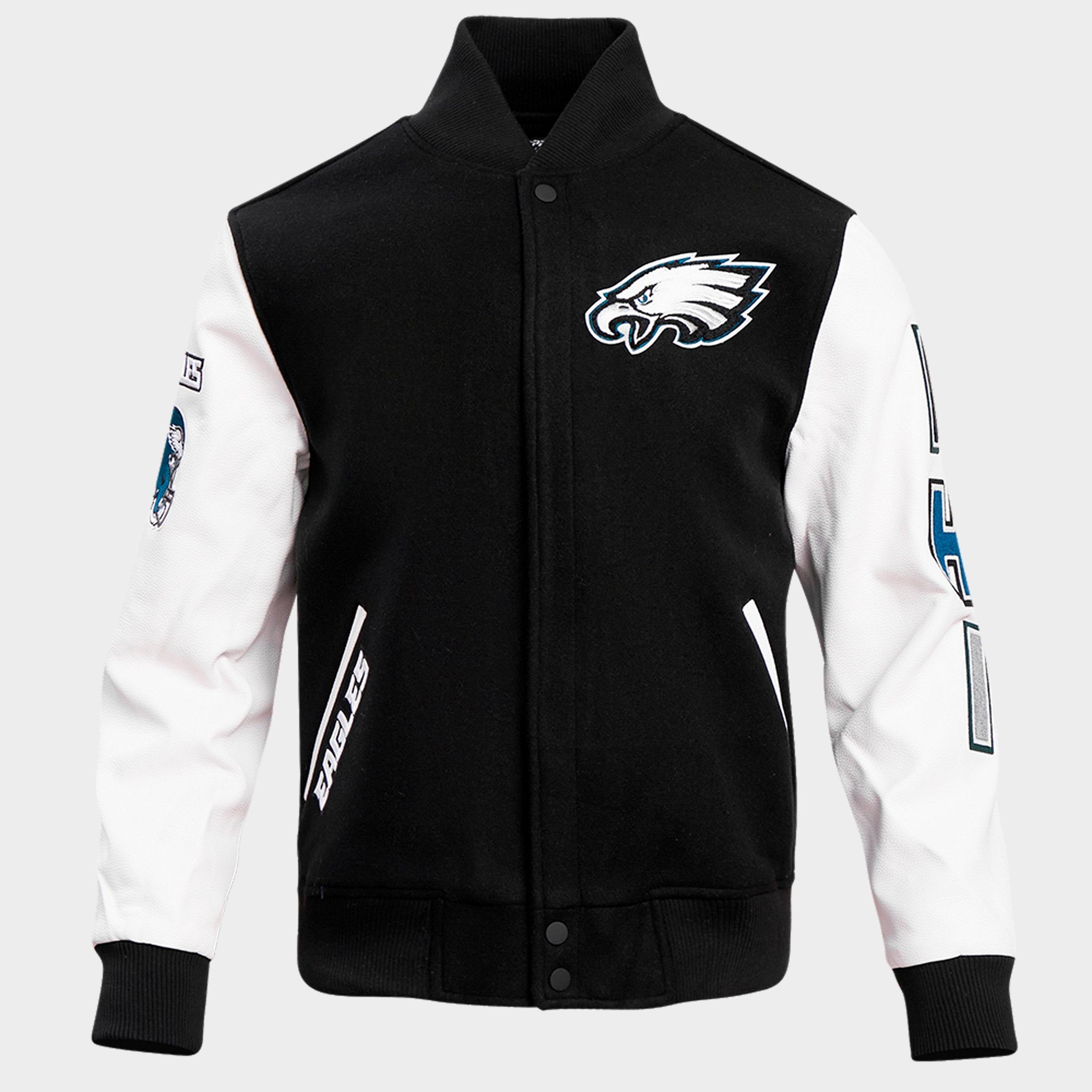 Pro Standard Men's Philadelphia Eagles NFL Classic Rib Wool Varsity Jacket in Black/White Size: Small