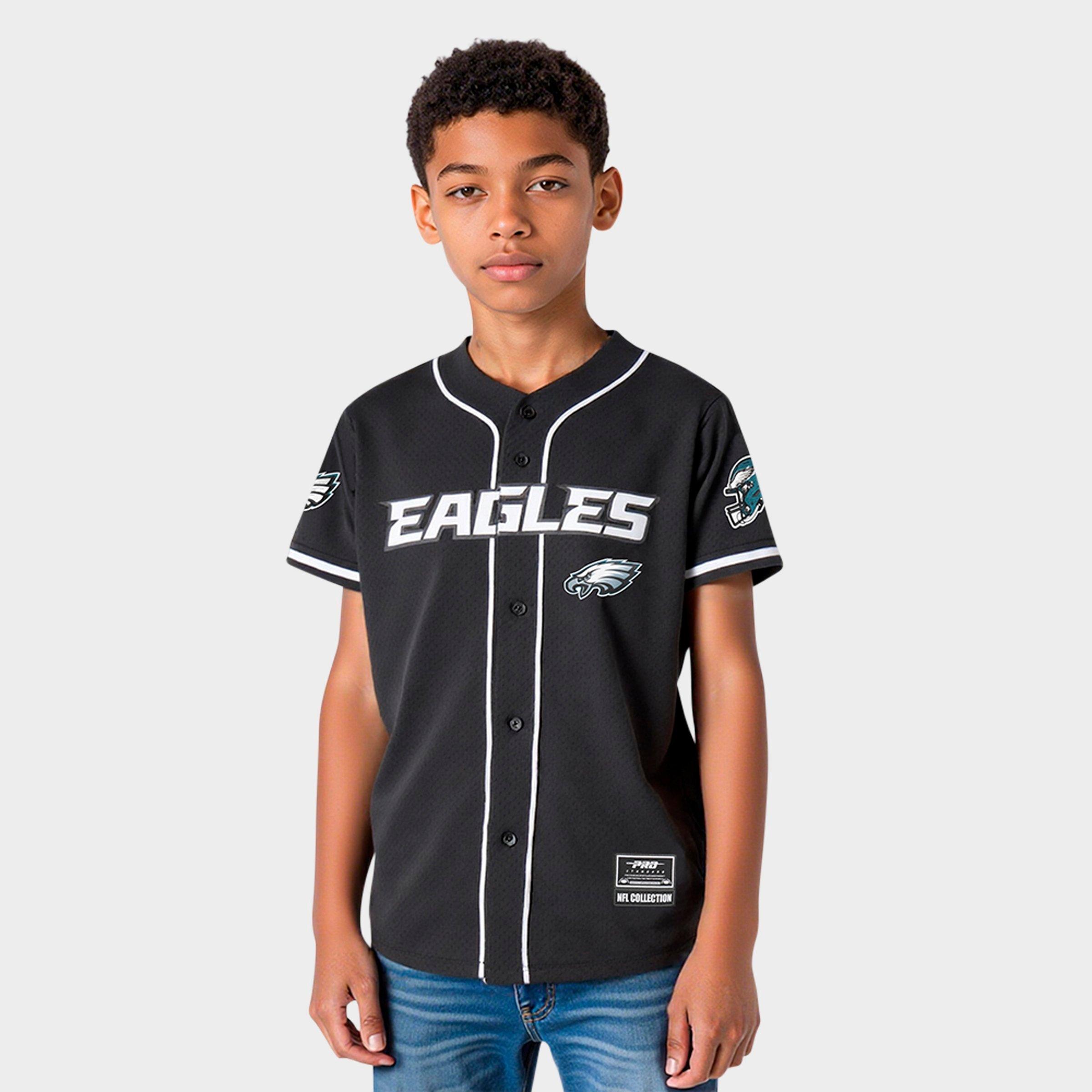 Pro Standard Big Kids Philadelphia Eagle NFL Mesh Button Down Shirt in Black Size: Small