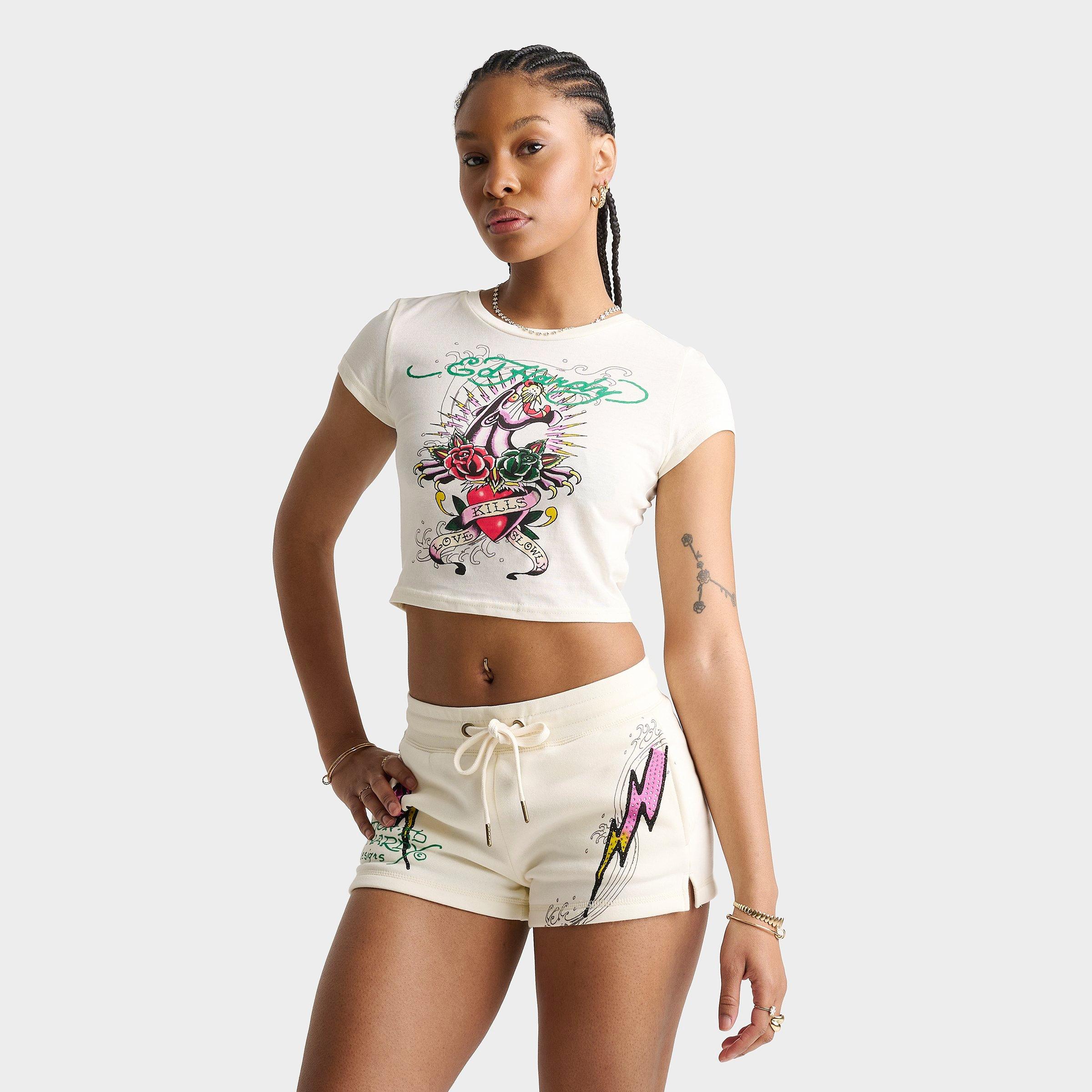 Ed Hardy Women's Pink Panther Baby T-Shirt in Ivory Size: XL