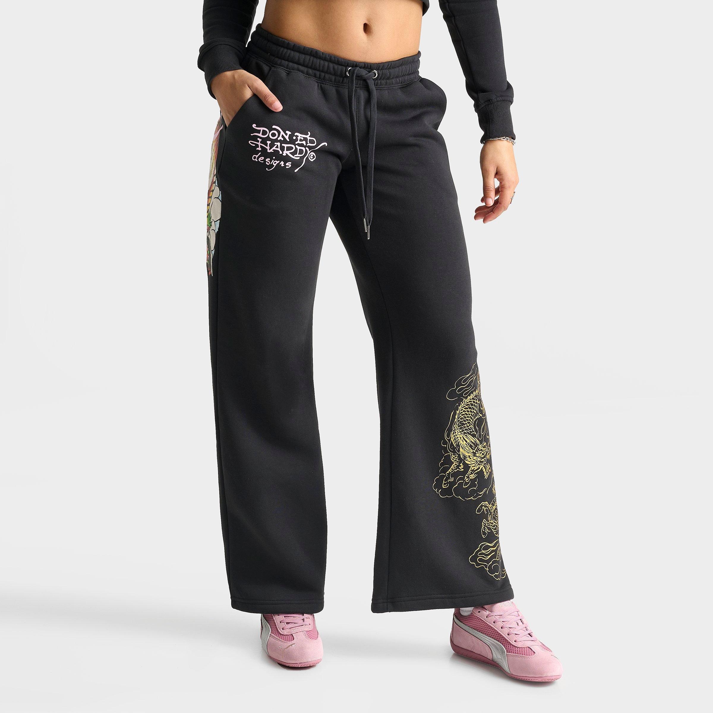 Ed Hardy Women's Mountain Tiger Fleece Jogger Pants in Black Size: XS