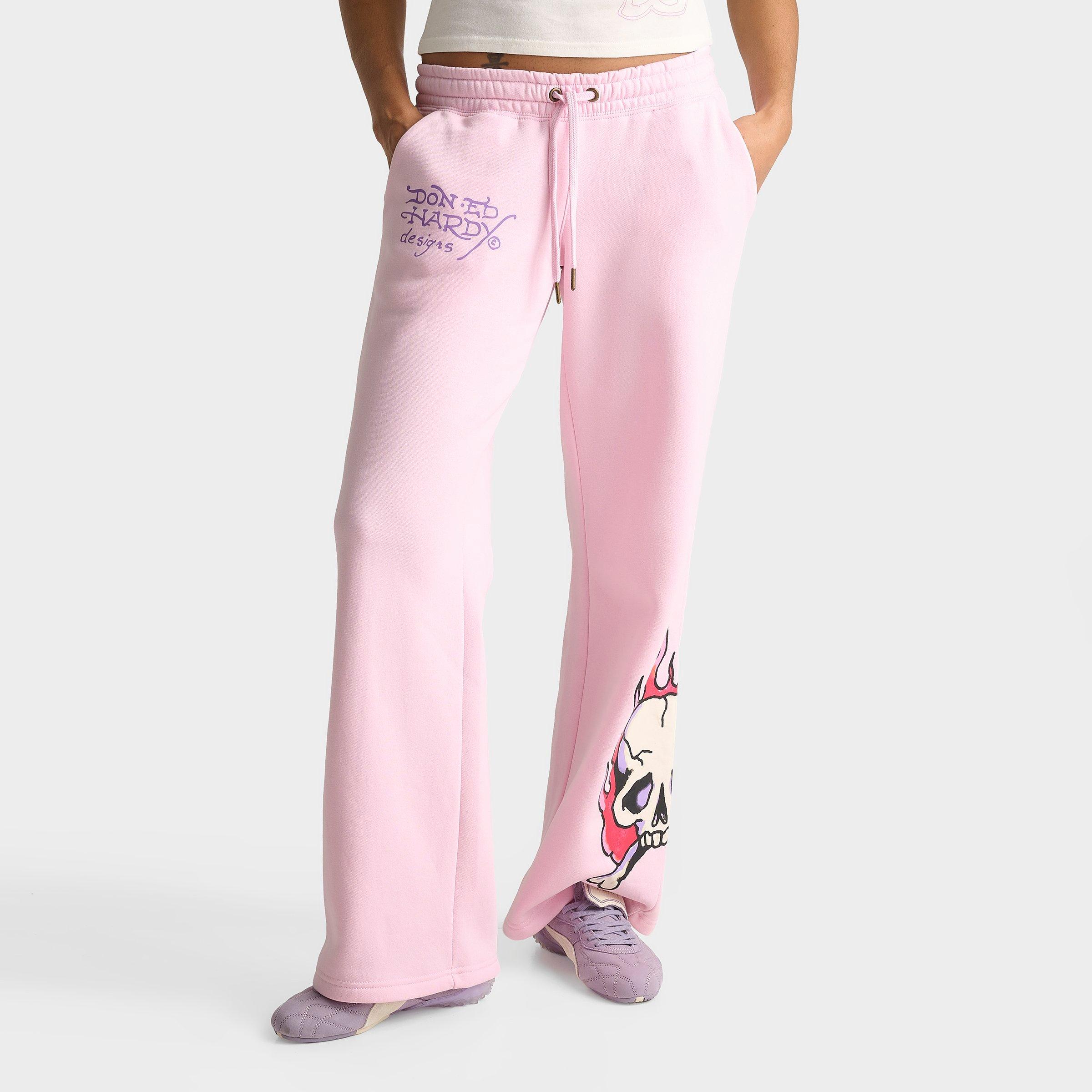 Ed Hardy Women's Leopard Fleece Jogger Pants in Pink Ballerina Size: XS