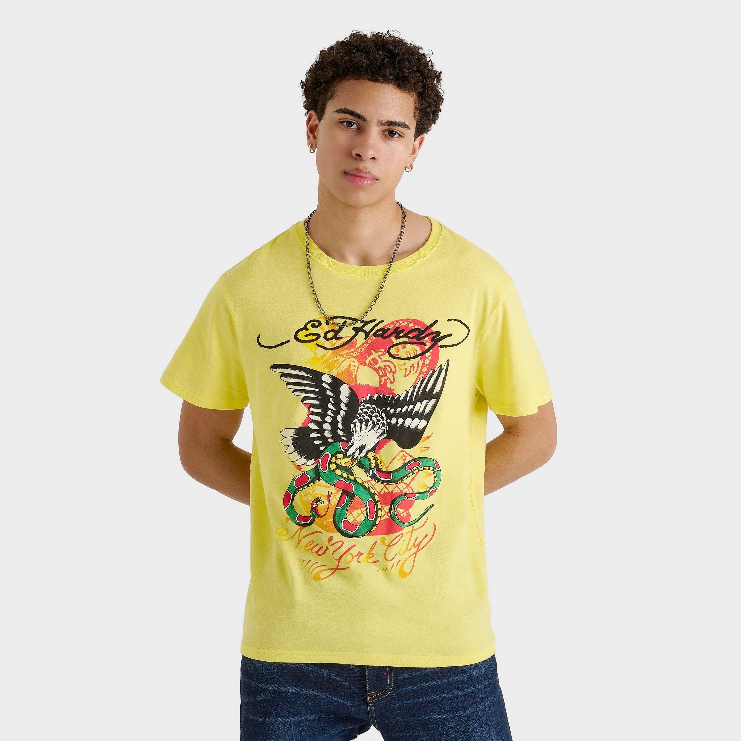 Ed Hardy Men's Eagle Snake T-Shirt in Yellow/Lemon Size 2XL 100% Cotton