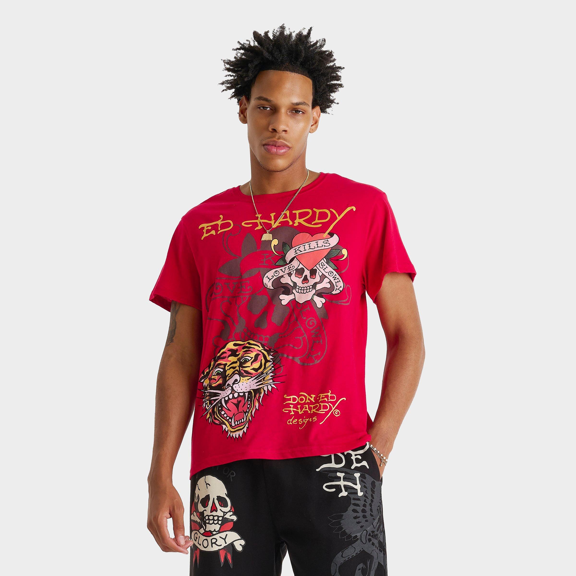 Ed Hardy Men's Tiger Skull Graphic T-Shirt in Red Size: Small