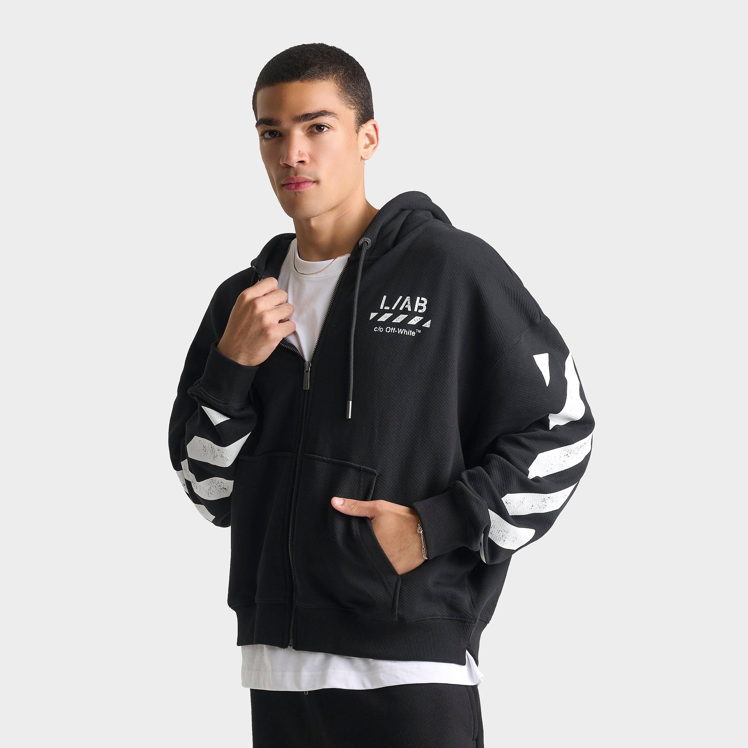 Lab Off White Men's L/AB c/o Off-White Core Diagonal Fleece Full-Zip Hoodie in Black Size: Medium