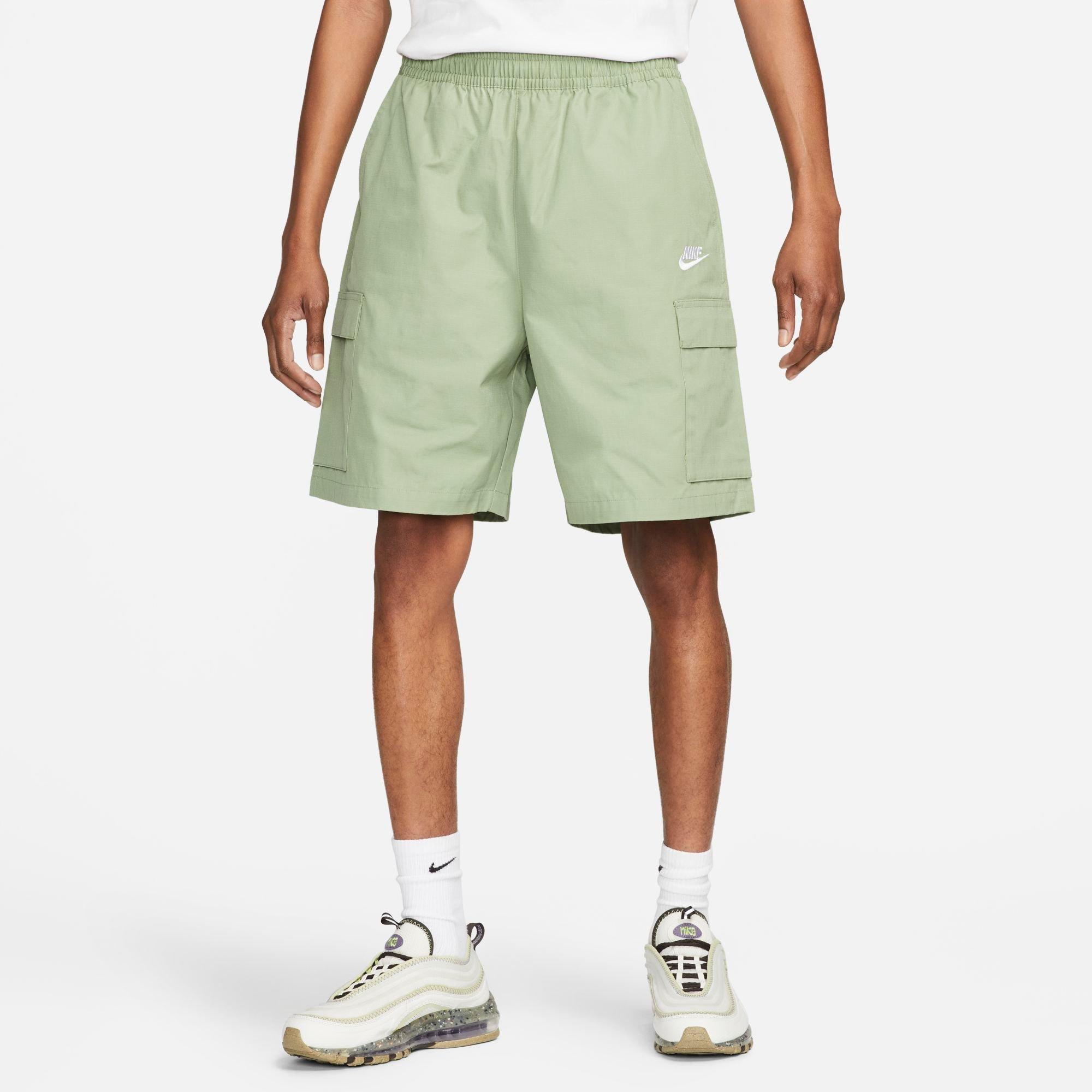 Shop Nike Men's Club Futura Woven Cargo Shorts In Oil Green/white