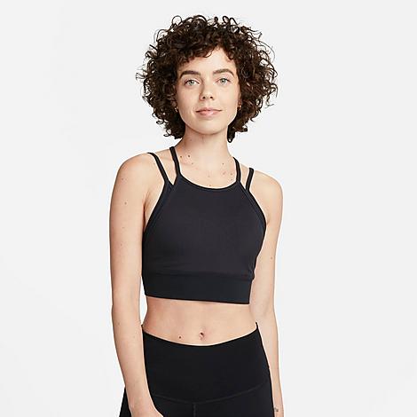 Nike Women's Indy Strappy Light-support Padded Ribbed Longline Sports Bra In Black/white