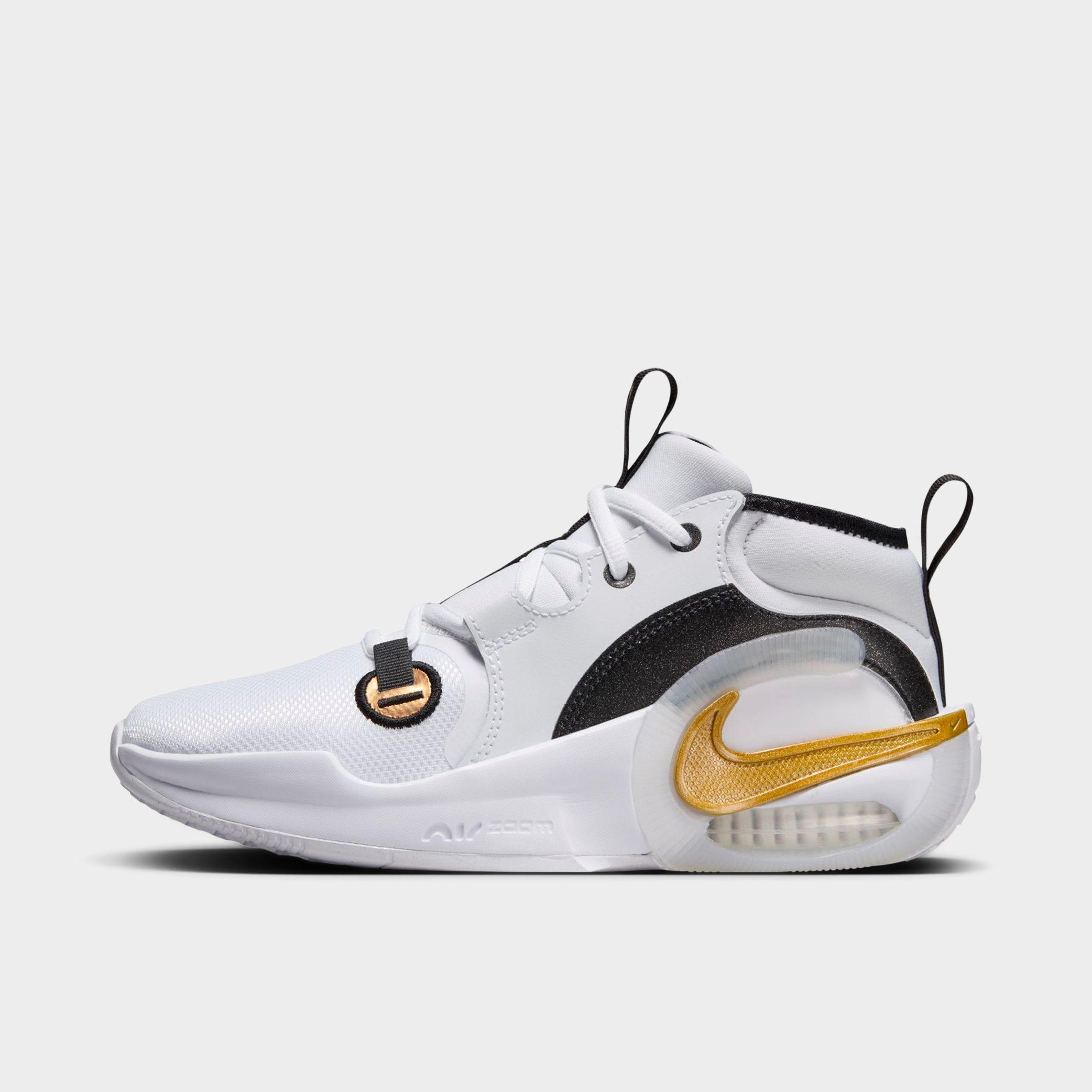 Shop Nike Big Kids' Zoom Air Crossover 2 Basketball Shoes (1y-7y) In White/black/tint/metallic Gold