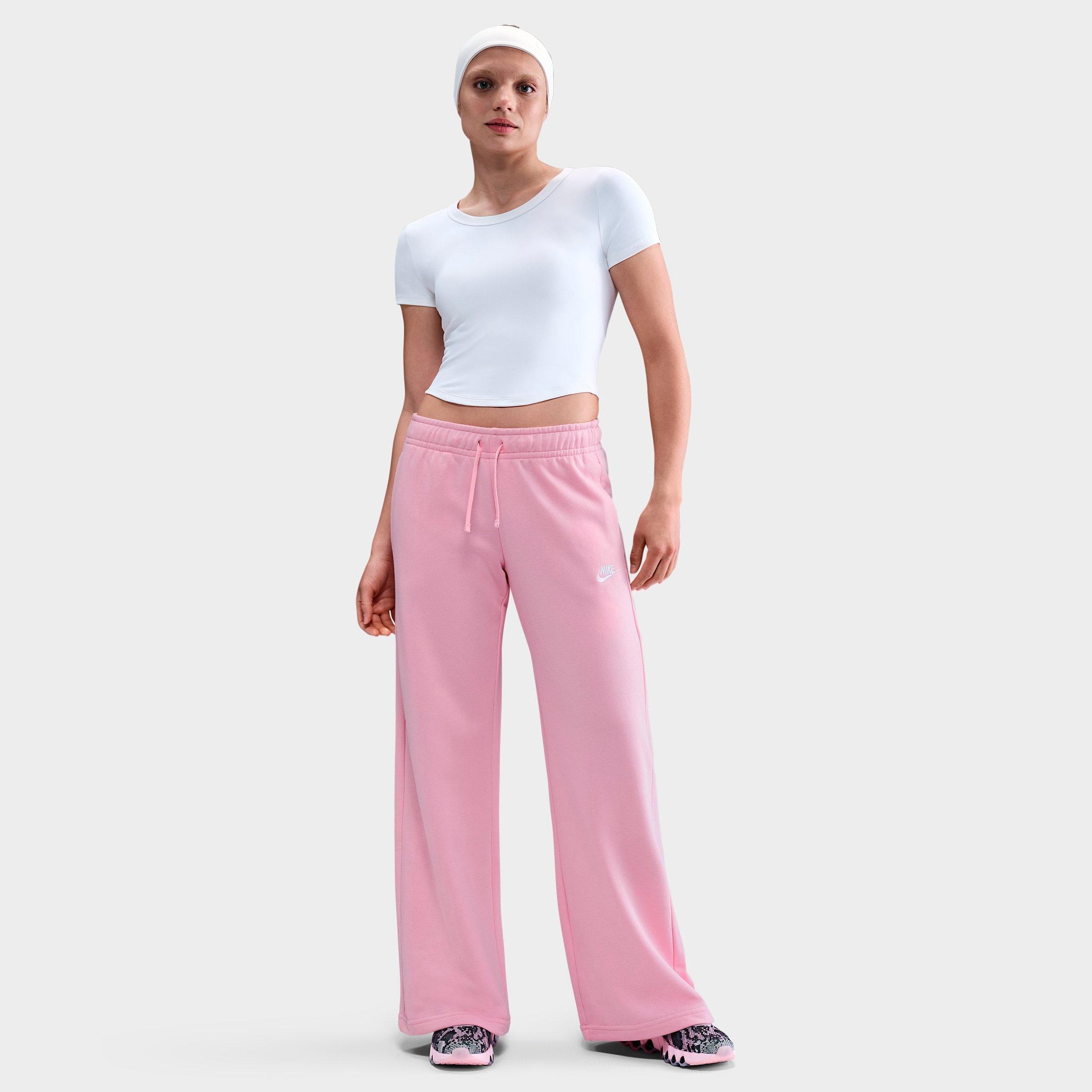 Nike Women's Sportswear Club Fleece Wide Leg Sweatpants in Medium Soft Pink/White Size: XS
