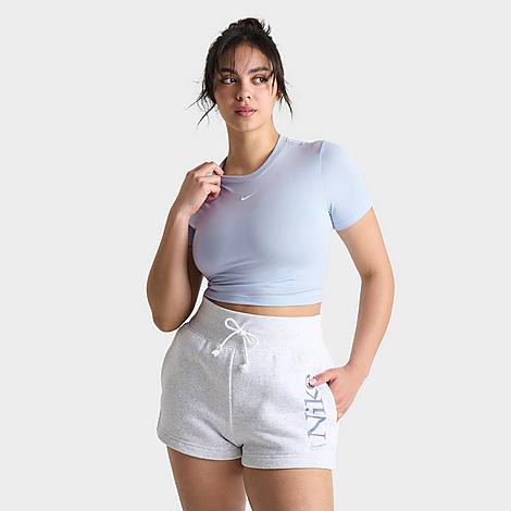 Nike Women's Sportswear Essential Slim-fit Crop T-shirt Size Medium Polyester/spandex In Blue