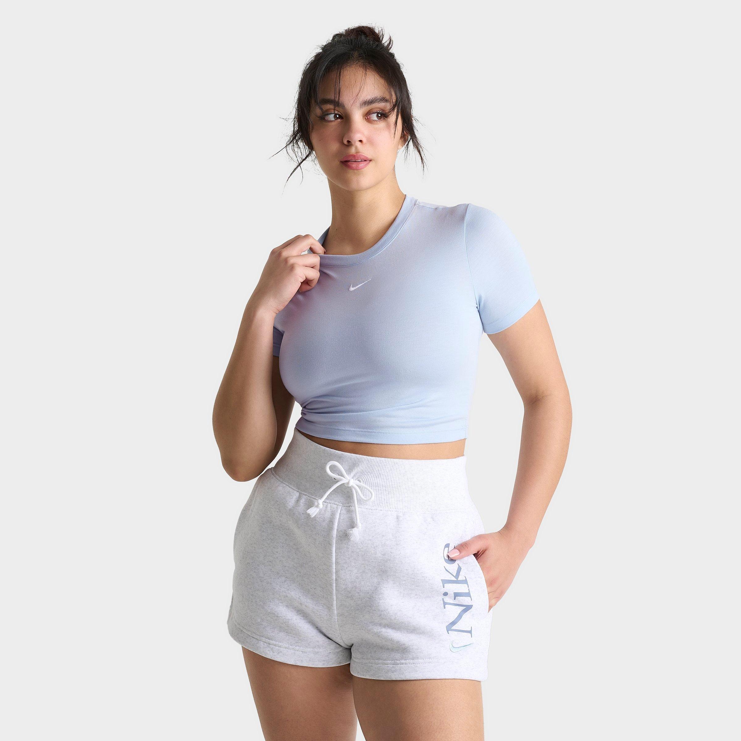 Shop Nike Women's Sportswear Essential Slim-fit Crop T-shirt In Light Armory Blue/white