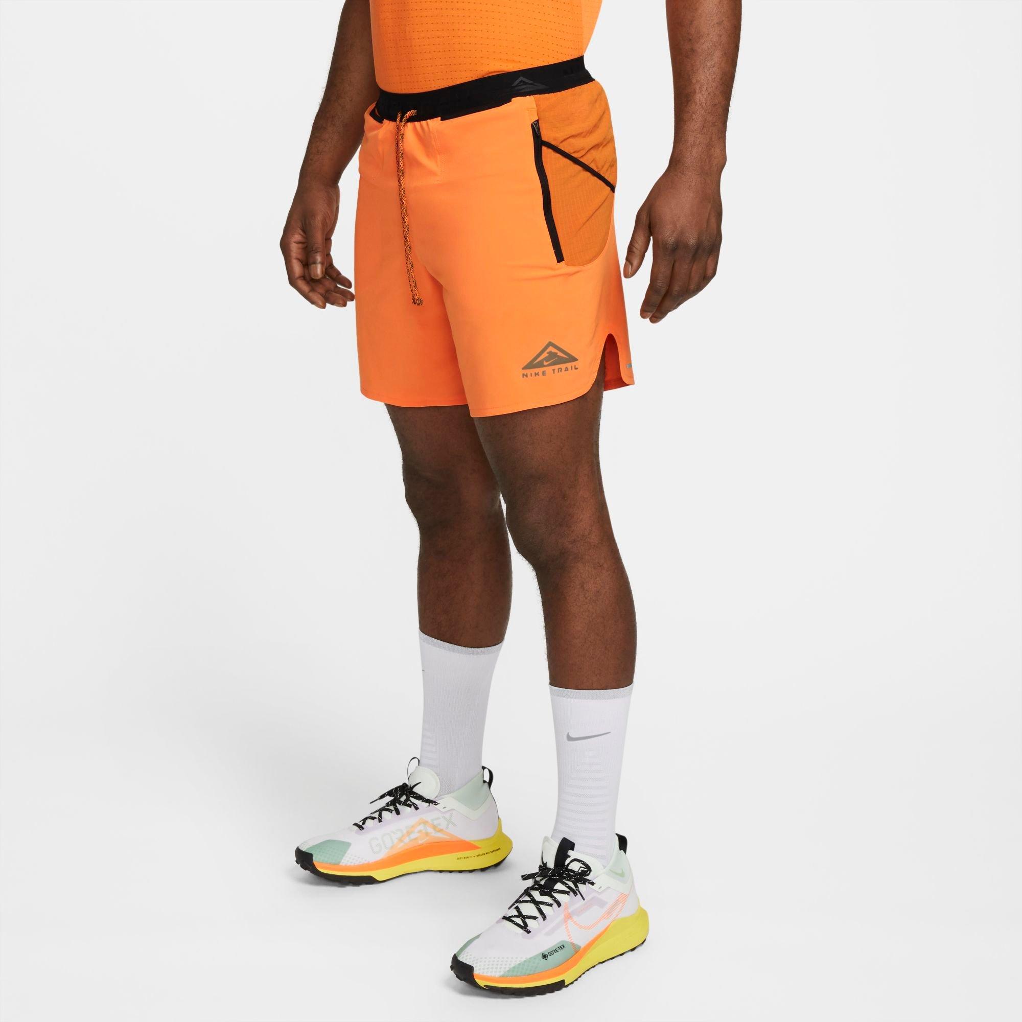 Nike Men's Trail Second Sunrise Dri-fit 7" Brief-lined Running Shorts In Bright Mandarin/monarch/olive Flak