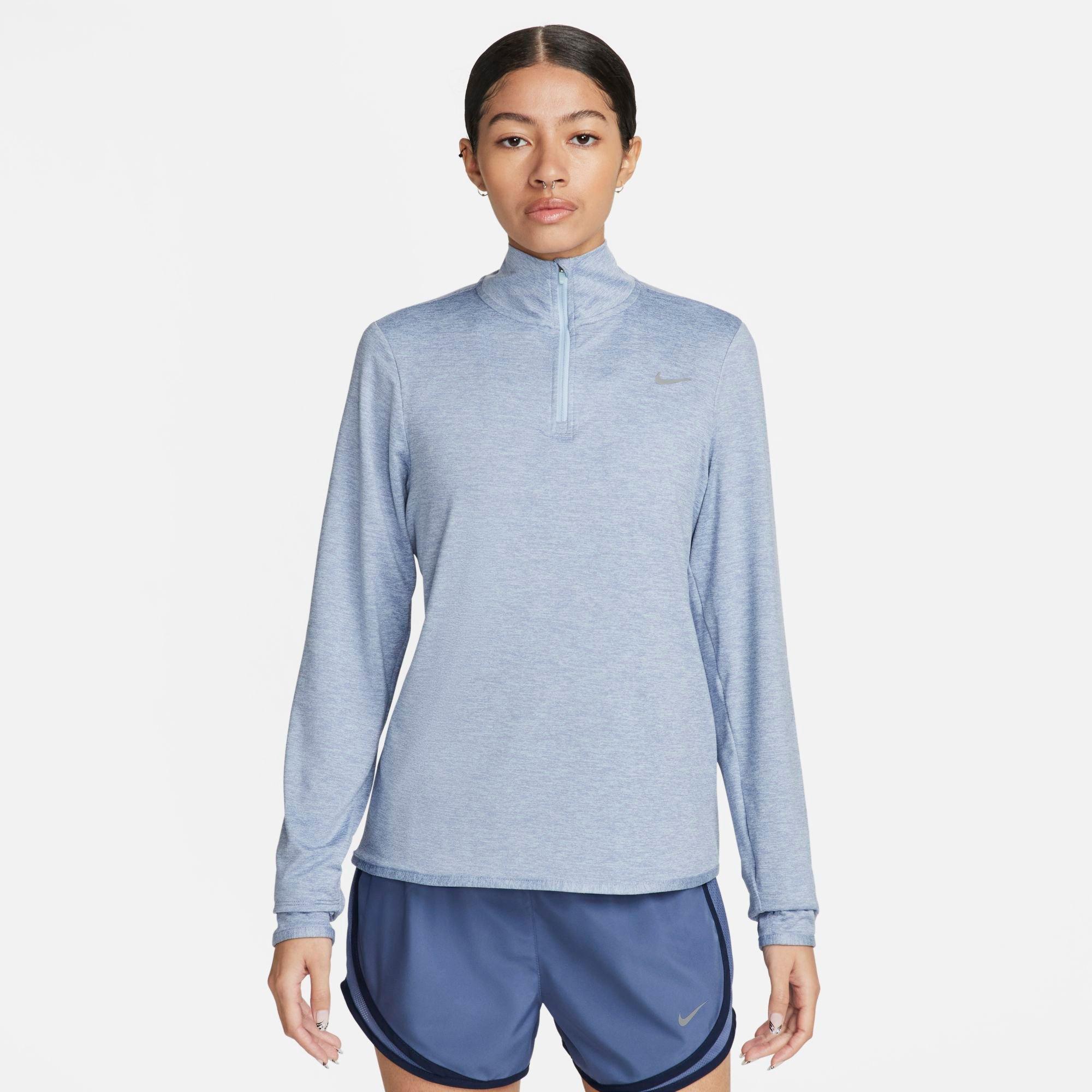 Nike Women's Swift Element Quarter-Zip Running Top in Blue/Light Armory Blue Size Medium Polyester/Spandex/Fiber