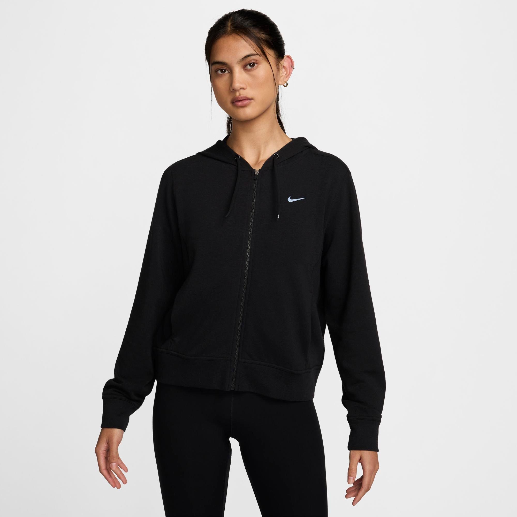 Nike Women's One Dri-FIT French Terry Full-Zip Hoodie in Black/Black Size Small Cotton/Polyester/Spandex