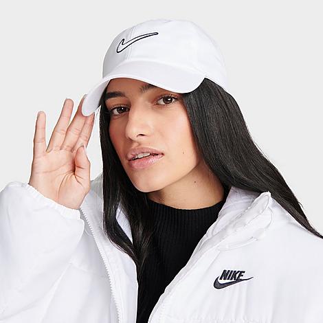 Nike Club Swoosh Unstructured Strapback Hat In White/white