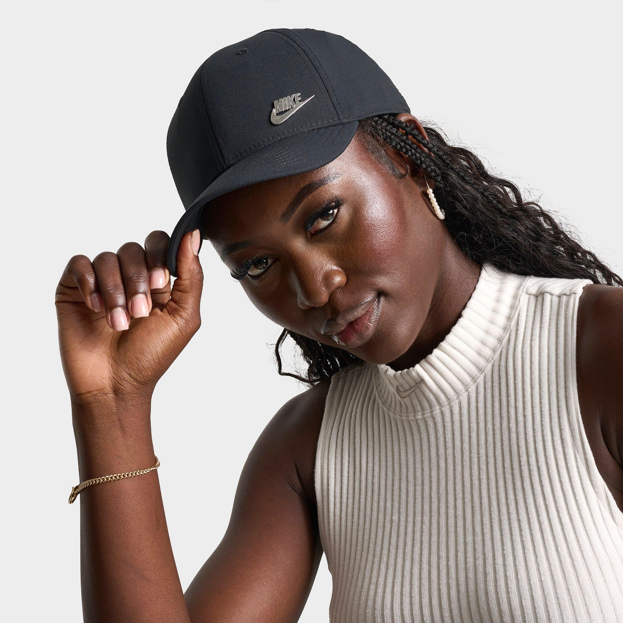 Nike Dri-FIT Club Structured Metal Logo Strapback Hat in Black/Metal Silver Size: L/XL