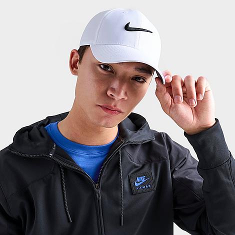Nike Dri-fit Club Structured Swoosh Strapback Hat In White/black