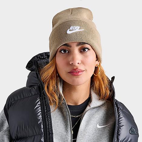 Nike Peak Tall Cuff Beanie Hat In Khaki/white