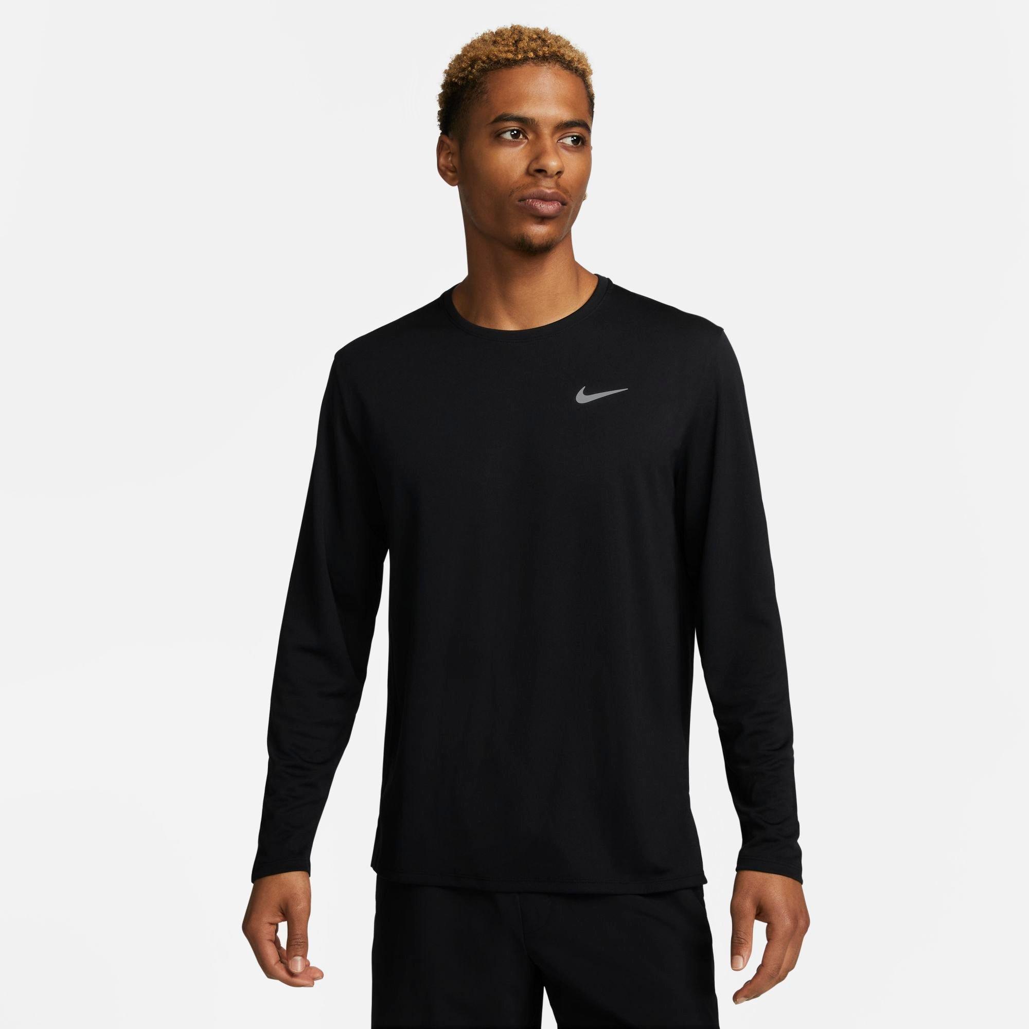 Shop Nike Men's Miler Dri-fit Uv Long-sleeve Running Top In Black/reflective Silver