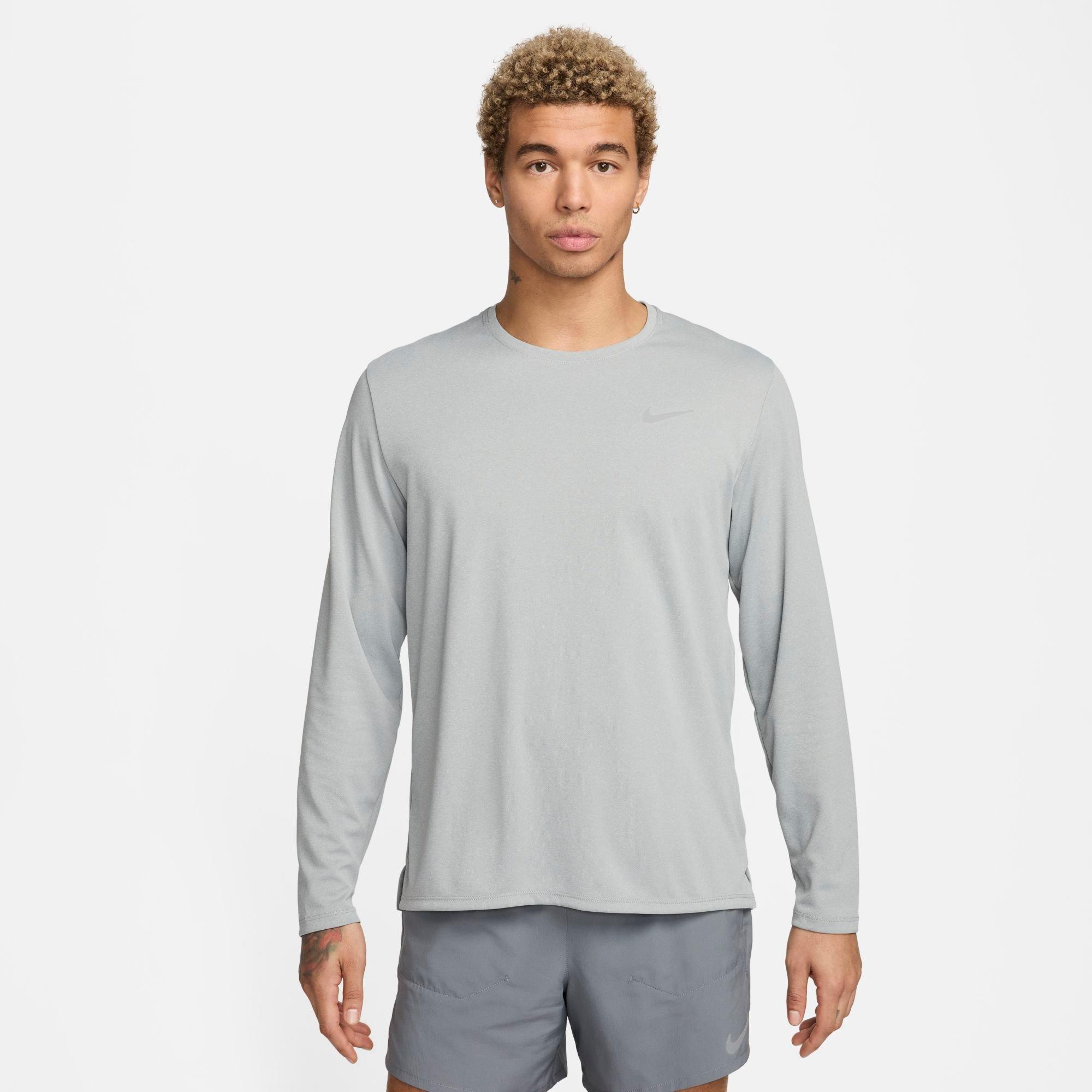 Nike Men's Miler Dri-FIT UV Long-Sleeve Running Top in Cannon/Reflective Silver Size: Small