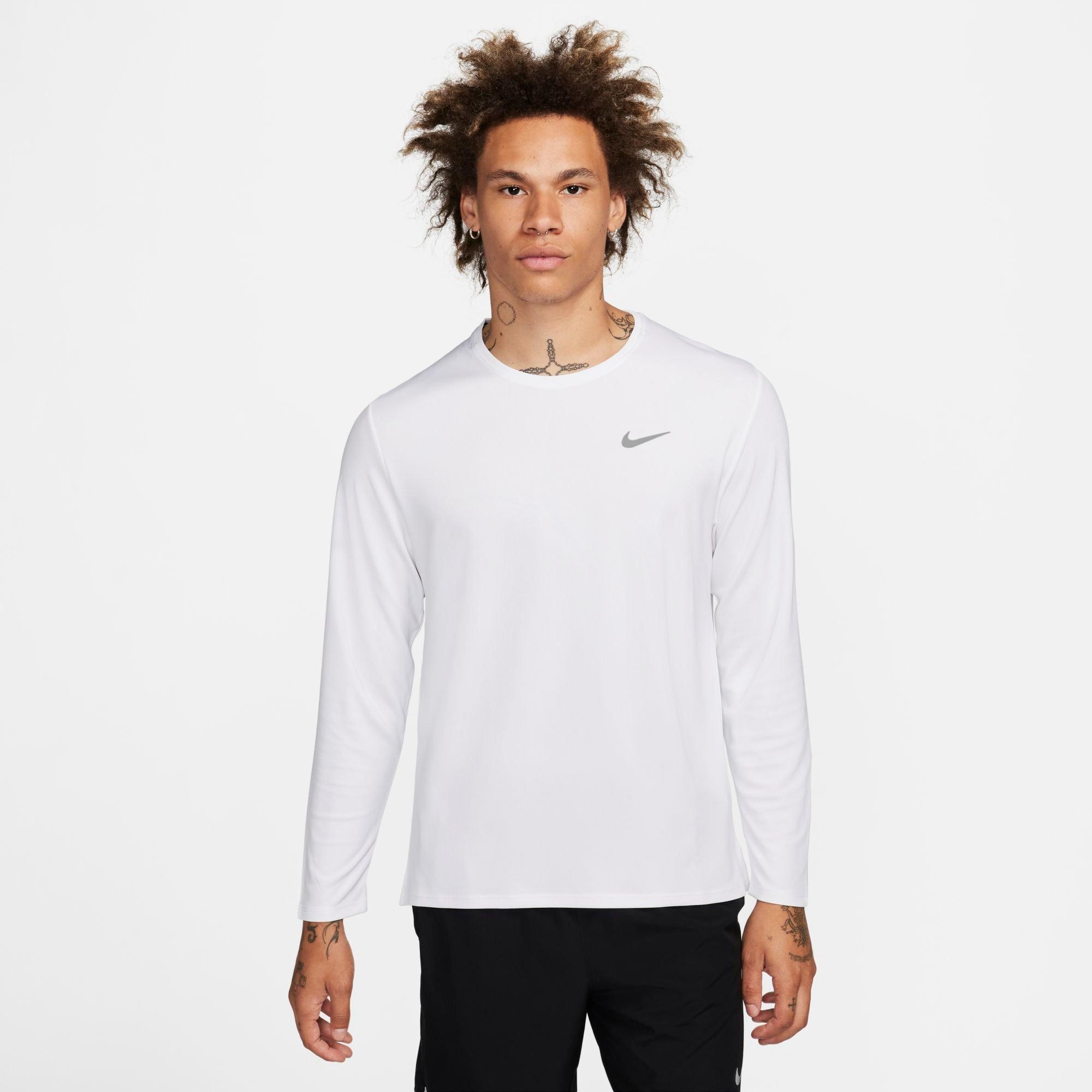 Nike Men's Miler Dri-FIT UV Long-Sleeve Running Top in White Size: XXS