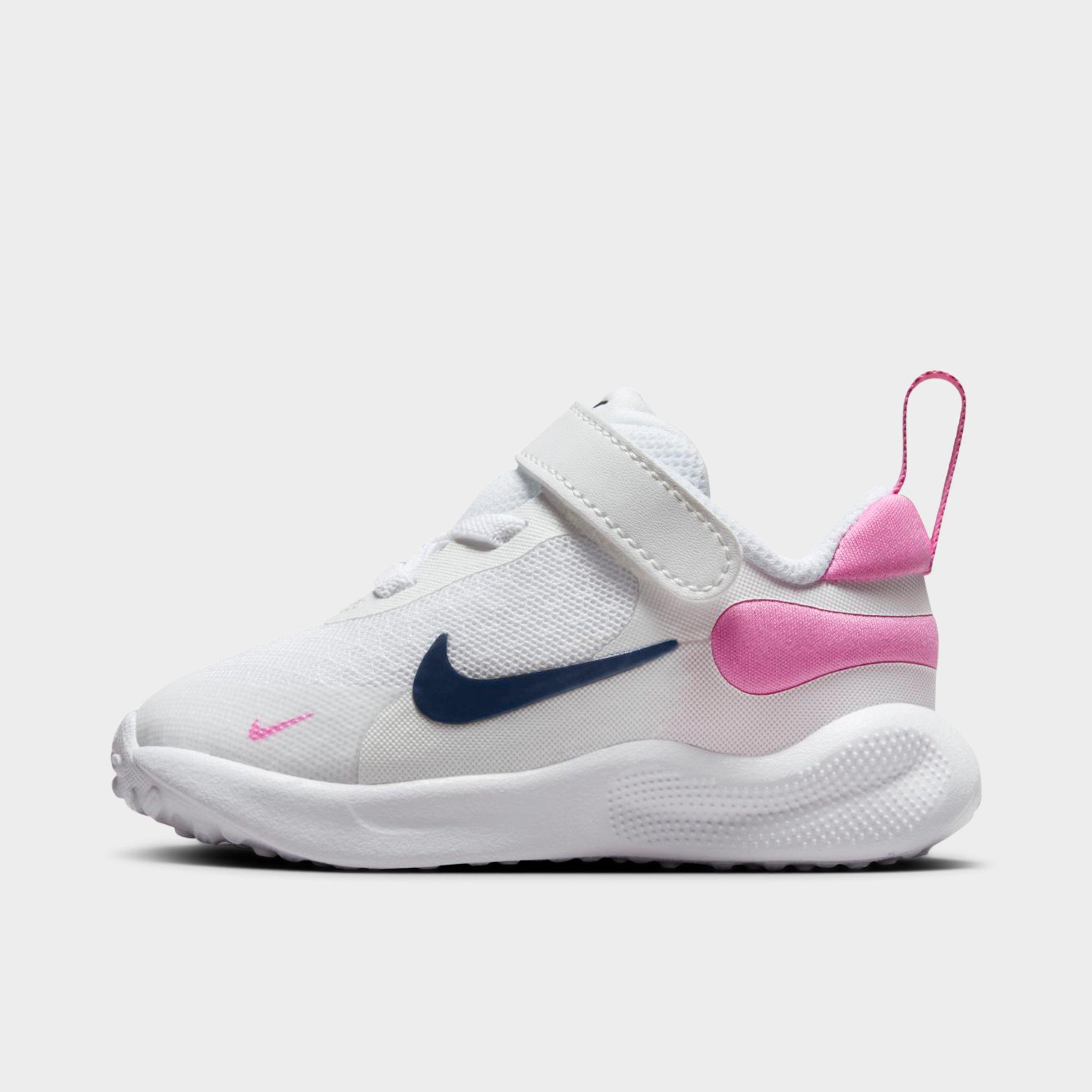 Nike Kids Toddler Revolution 7 Stretch Lace Running Shoes in White/Midnight Navy/Playful Pink Size: 2.0