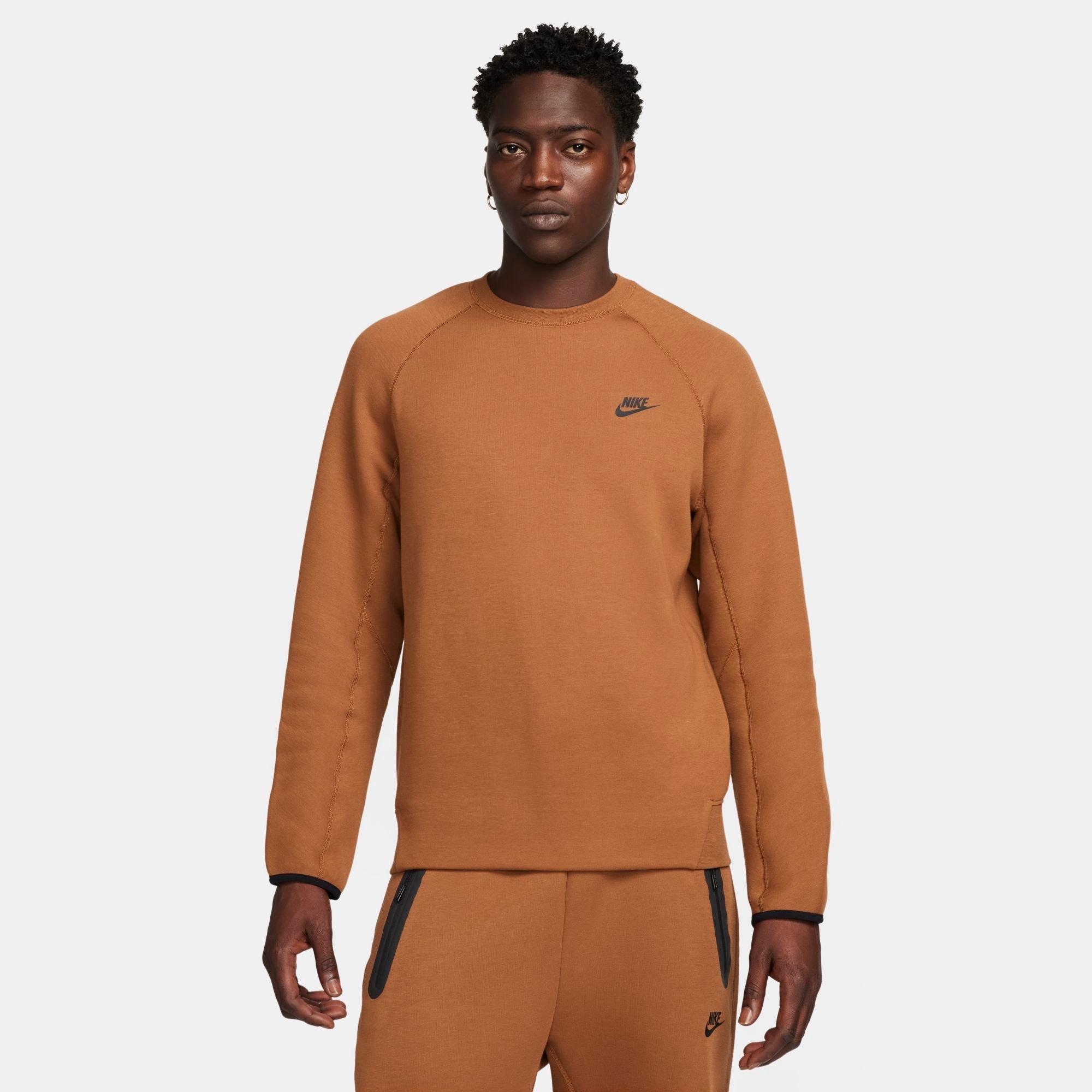 Shop Nike Men's Sportswear Tech Fleece Crew Sweatshirt In Light British Tan/black