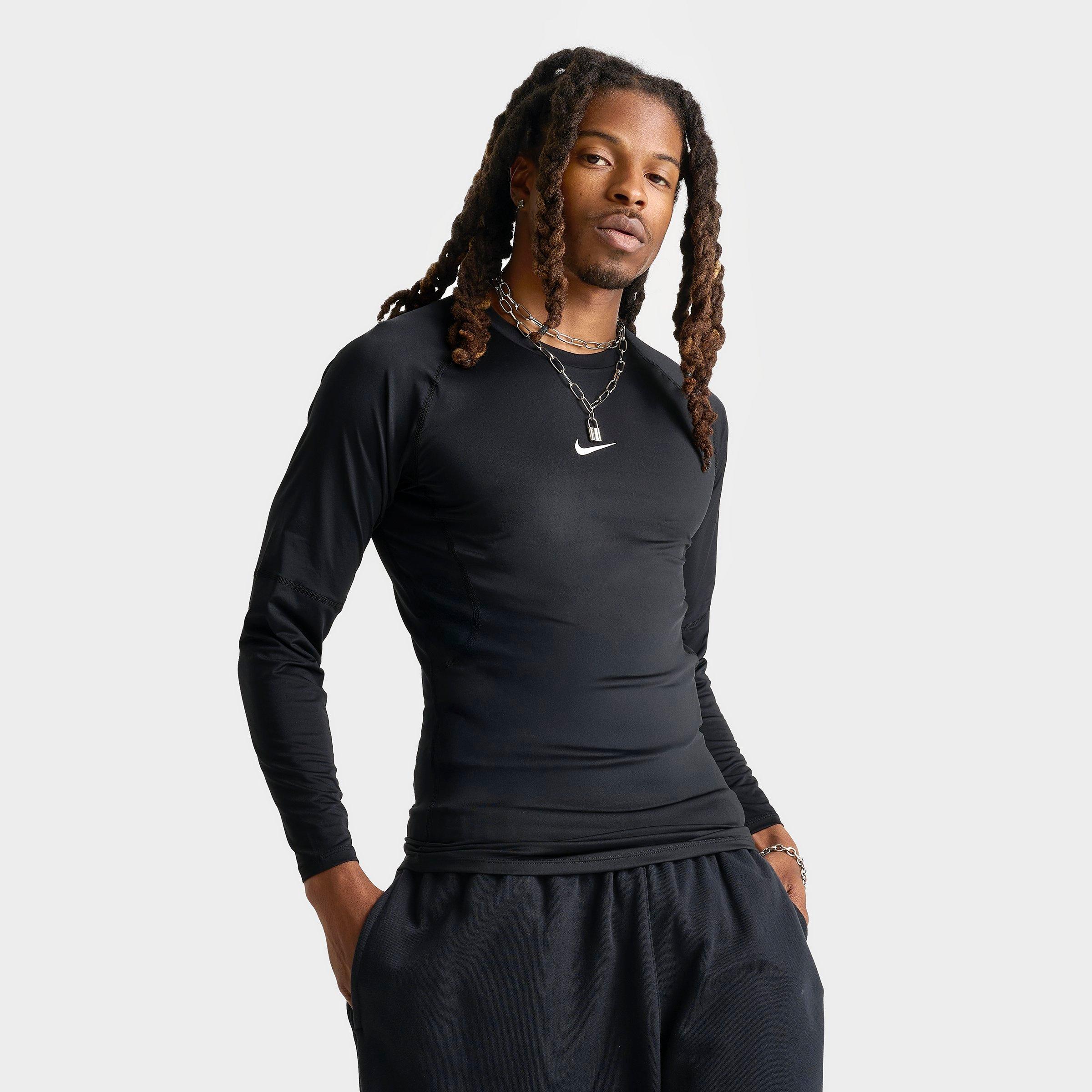 Nike Men's Pro Dri-FIT Tight Long-Sleeve Fitness Top in Black/White Size: Small