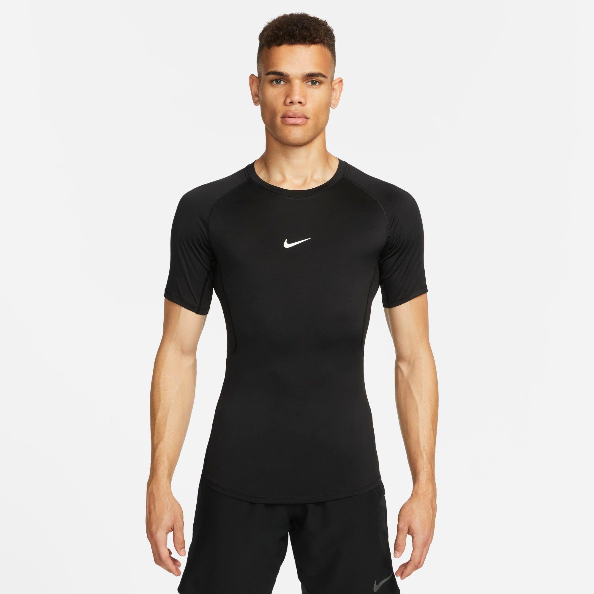 Nike Men's Pro Dri-FIT Tight Short-Sleeve Fitness Top in Black /White Size: Small
