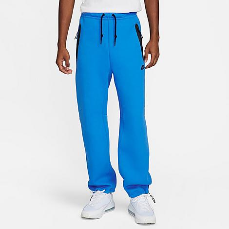 Shop Nike Men's Sportswear Tech Fleece Open-hem Sweatpants In Light Photo Blue/black