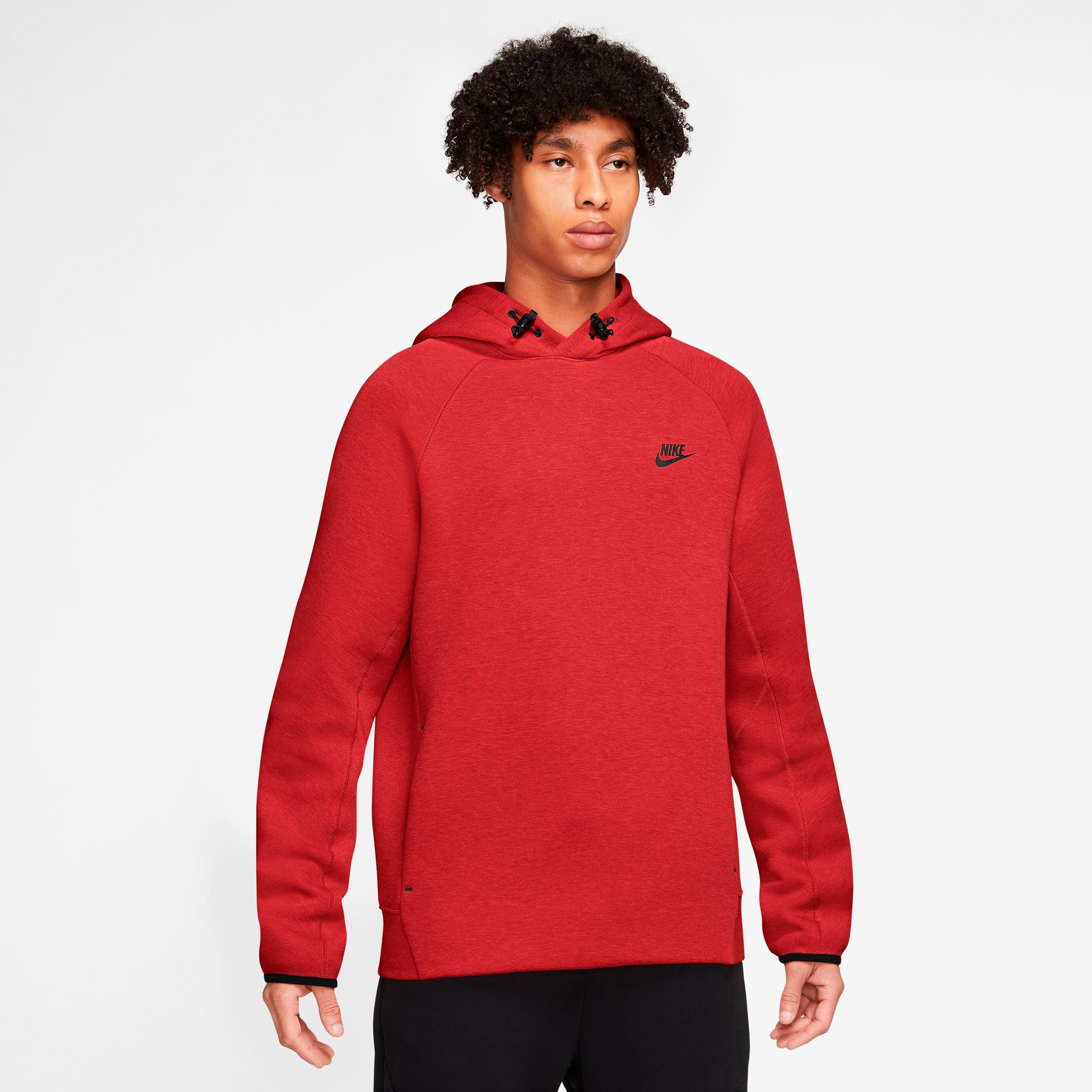 Nike Men's Sportswear Tech Fleece Pullover Hoodie In Light University Red Heather/black