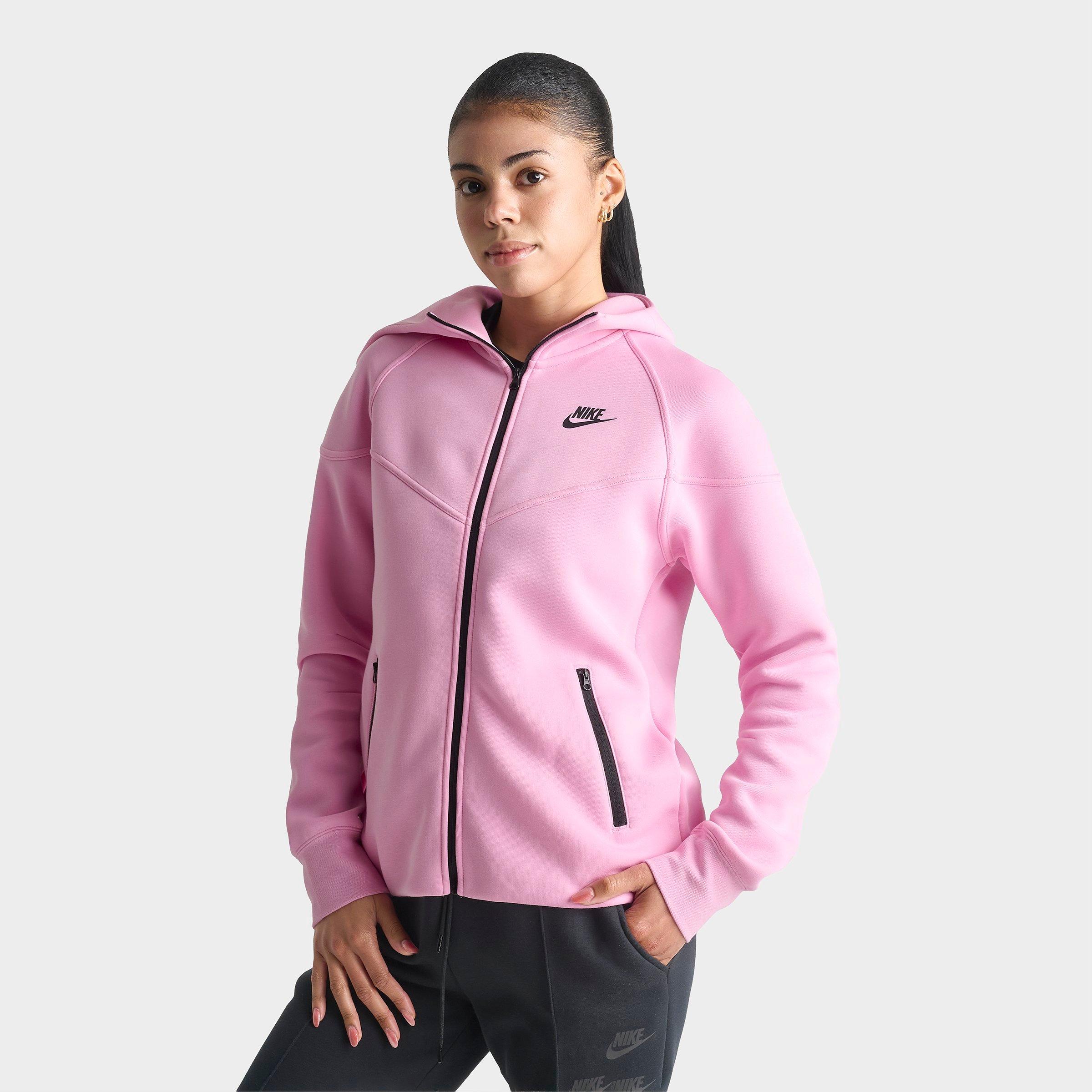 Nike Women's Sportswear Tech Fleece Windrunner Full-Zip Hoodie in Pink Rise/Black Size: Large