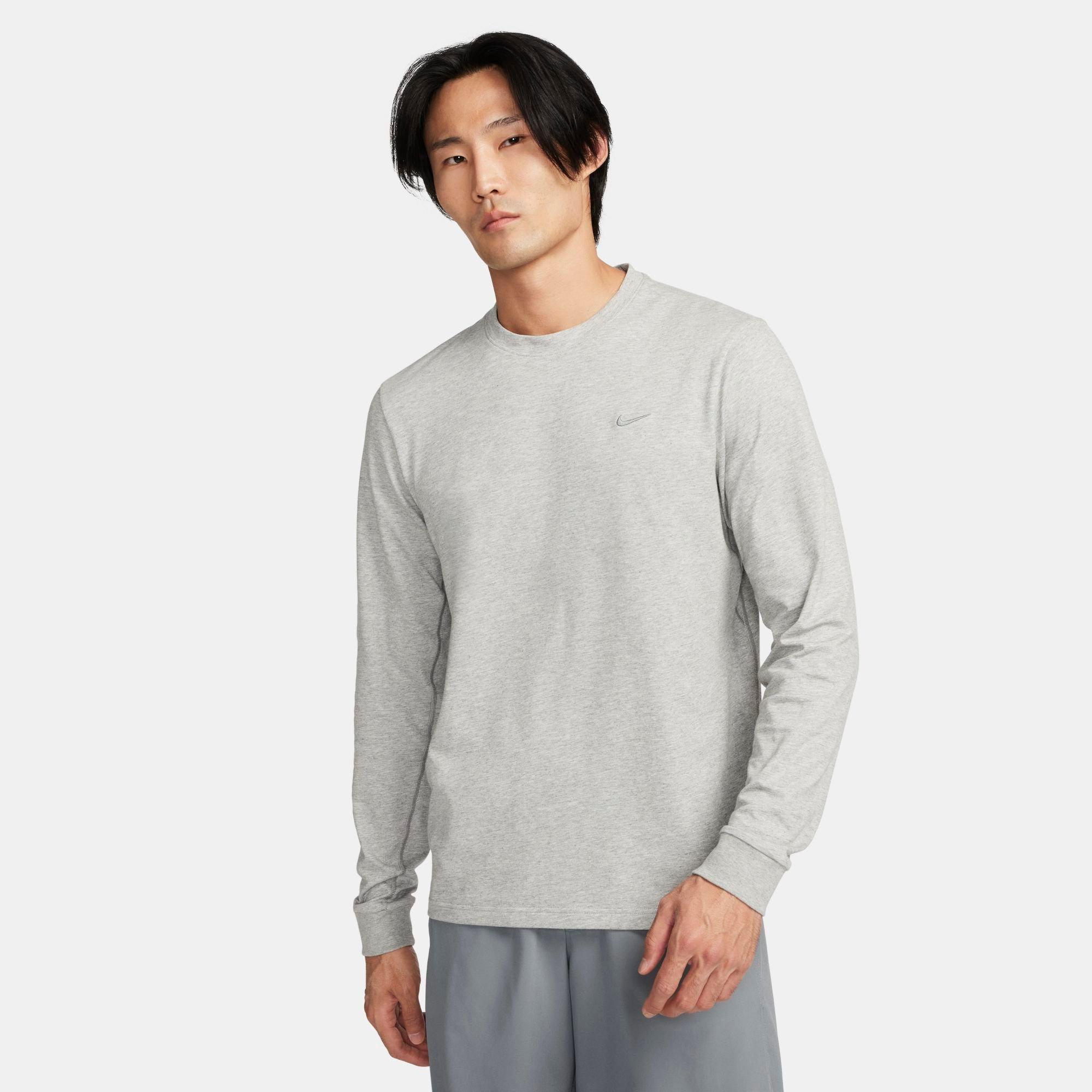 Nike Men's Primary Dri-fit Long-sleeve Versatile Top In Dark Grey Heather/heather/smoke Grey