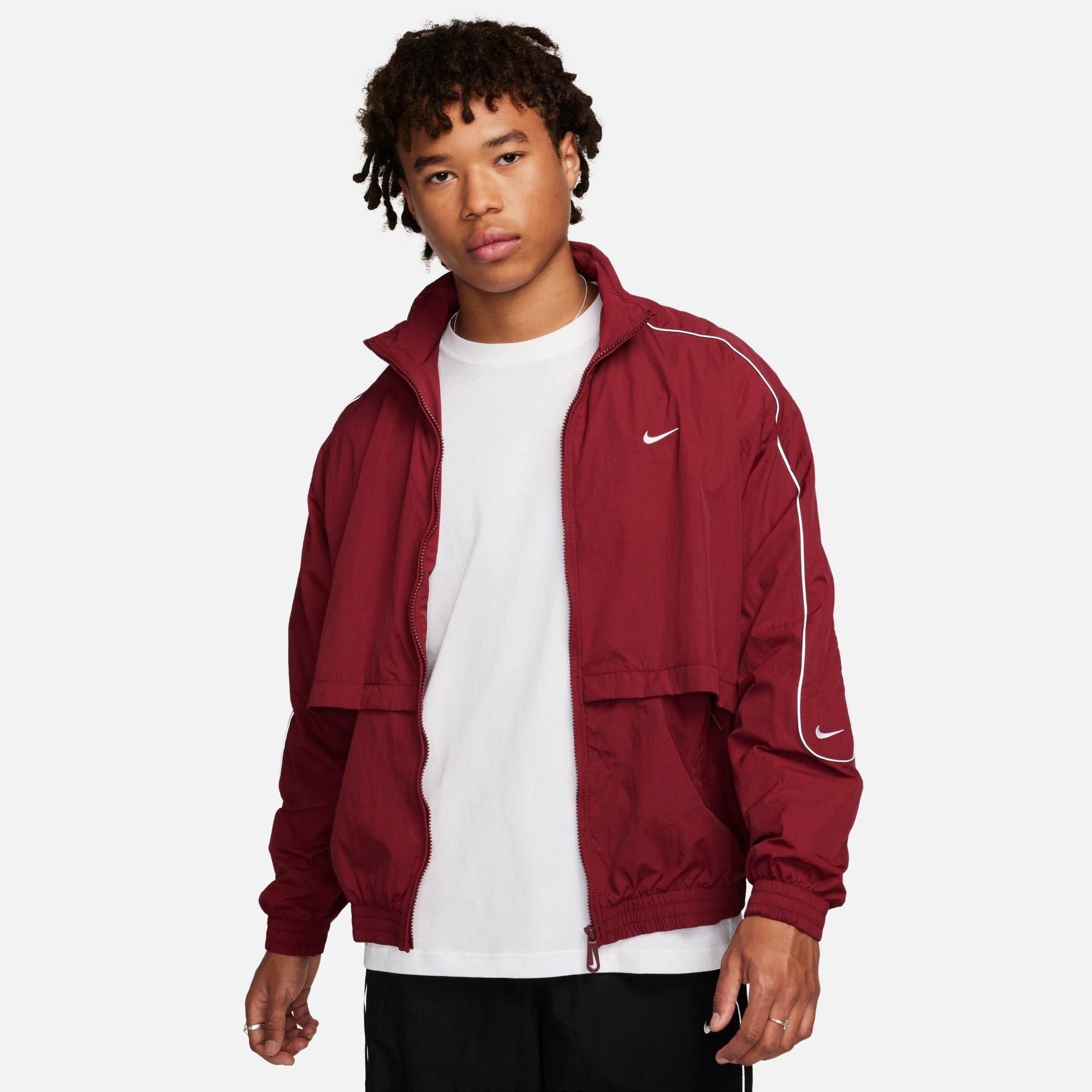 Shop Nike Men's Sportswear Solo Swoosh Woven Track Jacket In Team Red/white