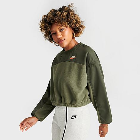 Nike Women's Sportswear Utility Oversized Plush Crewneck Sweatshirt In Medium Olive