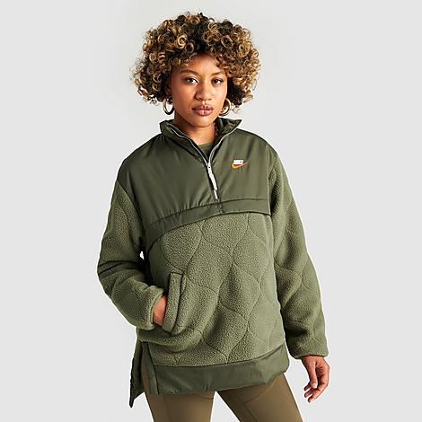 Nike Women's Sportswear 1/4-zip High-pile City Utility Jacket In Cargo Khaki/medium Olive