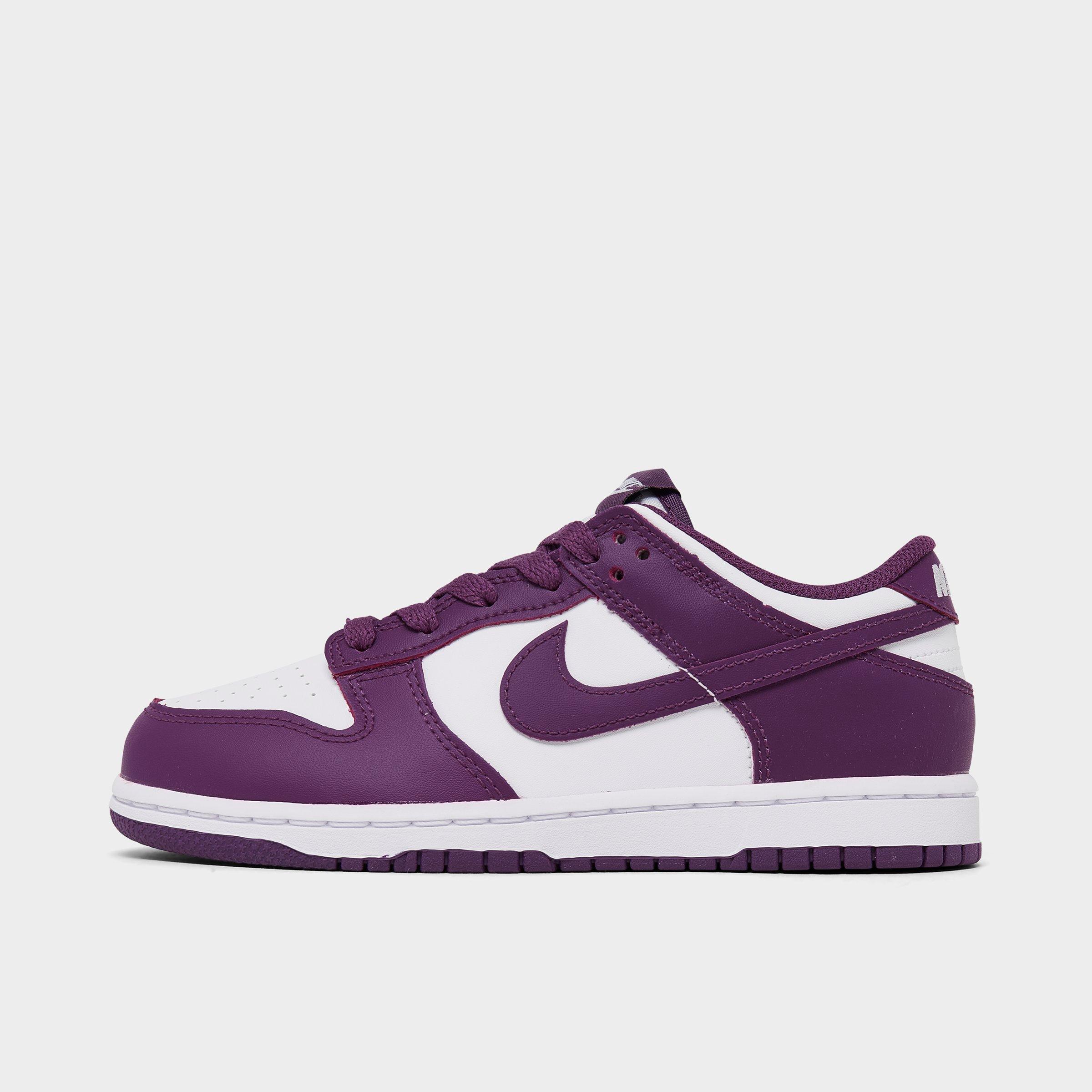 Nike Girls' Little Kids Dunk Low Casual Shoes in White/Viotech/White Size: 1.0