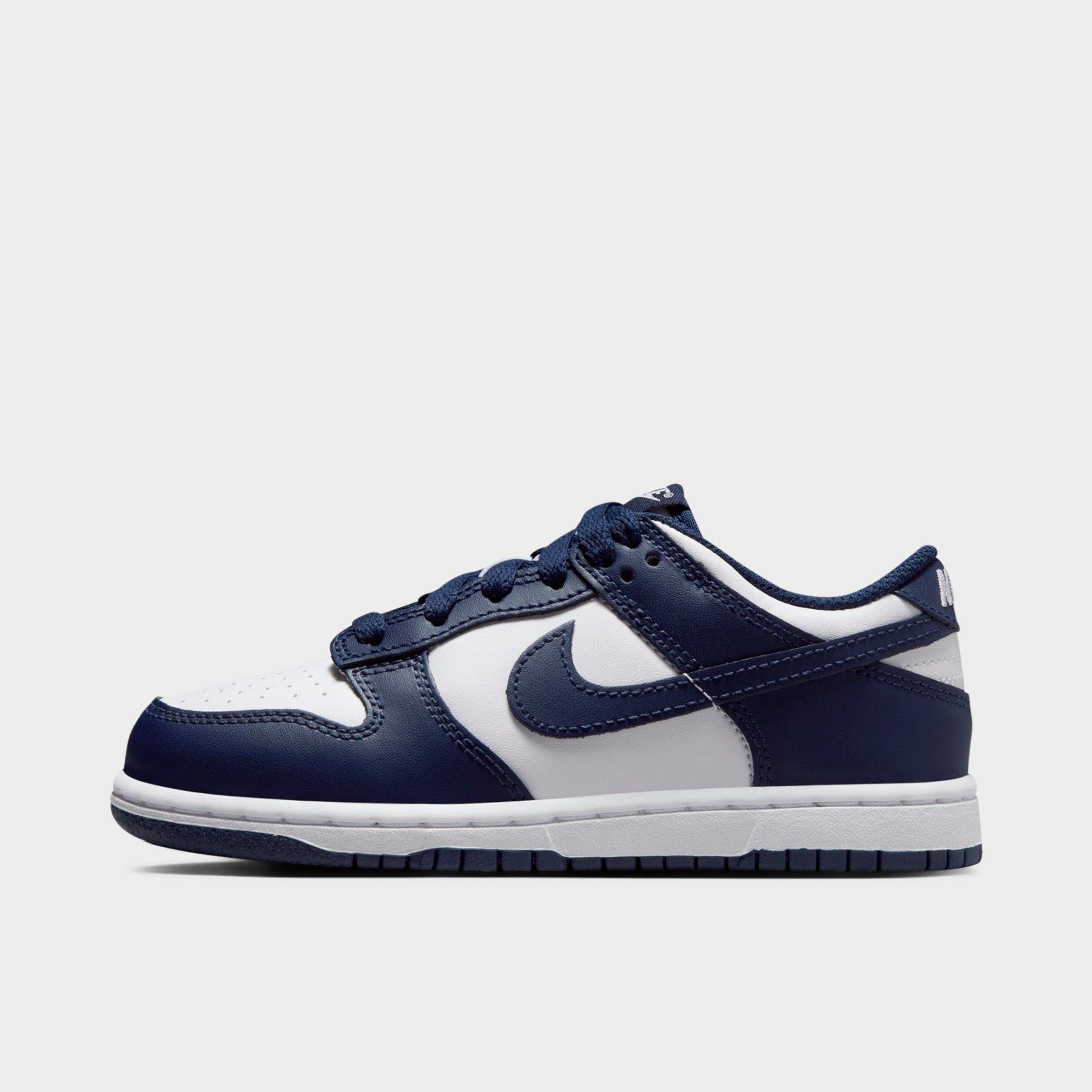 Nike Little Kids Dunk Low Casual Shoes in White/Midnight Navy Size: 1.0