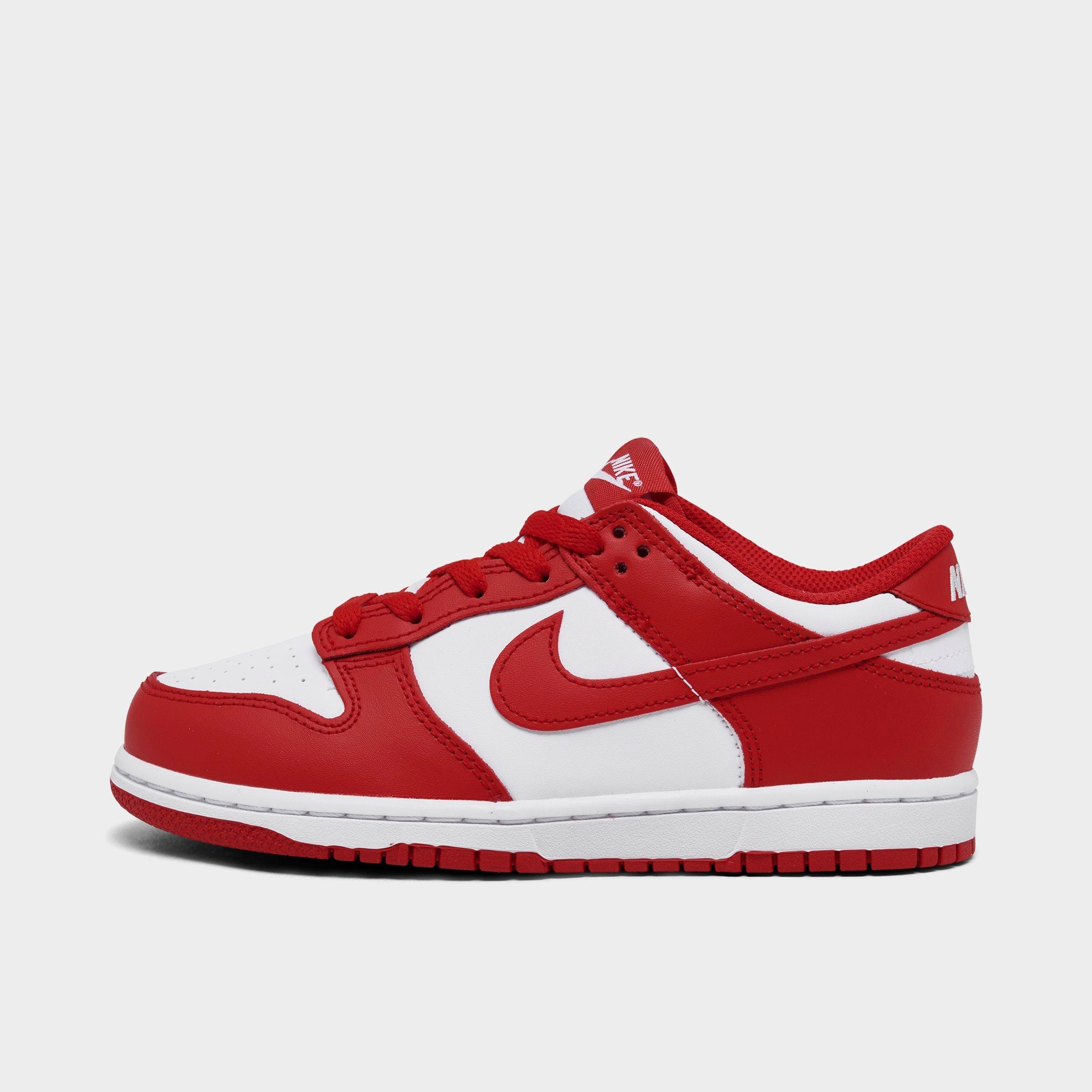 Nike Little Kids' Dunk Low Casual Shoes in Red/White Size 11.5 Leather