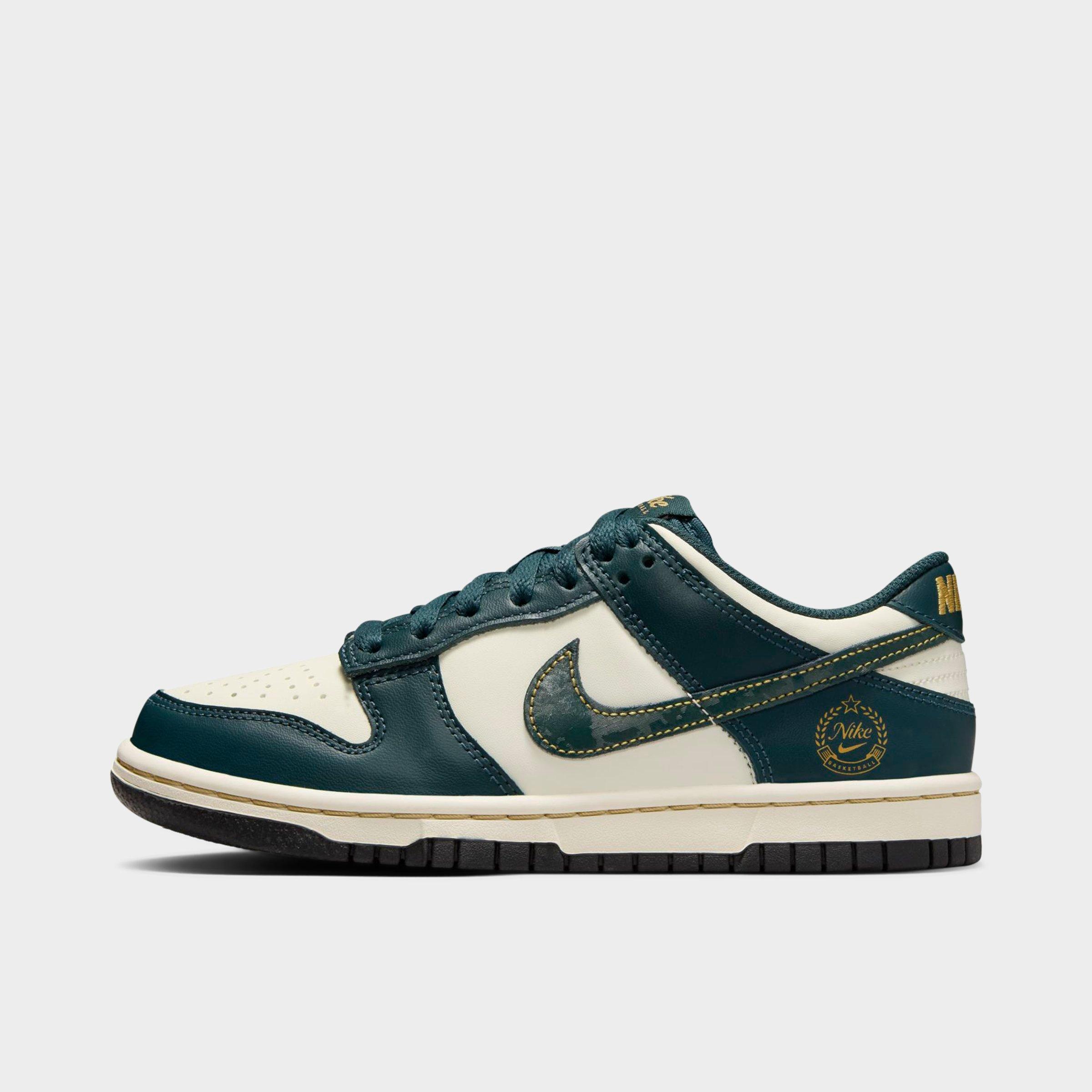 Nike Big Kids' Dunk Low Casual Shoes in Green/Deep Jungle Size 5 Leather
