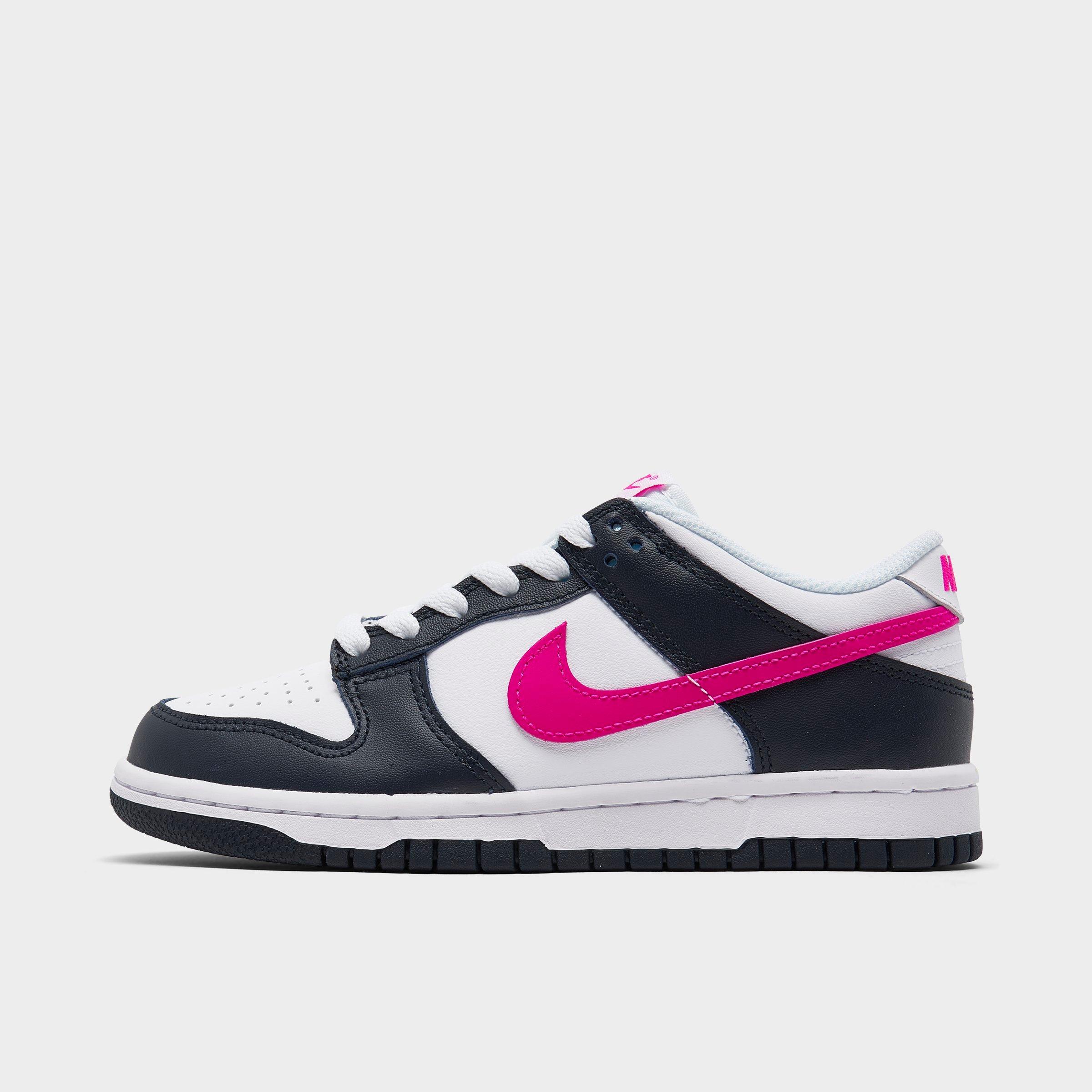 Nike Girls' Big Kids Dunk Low Casual Shoes in Dark Obsidian/Fierce Pink/White Size: 3.5