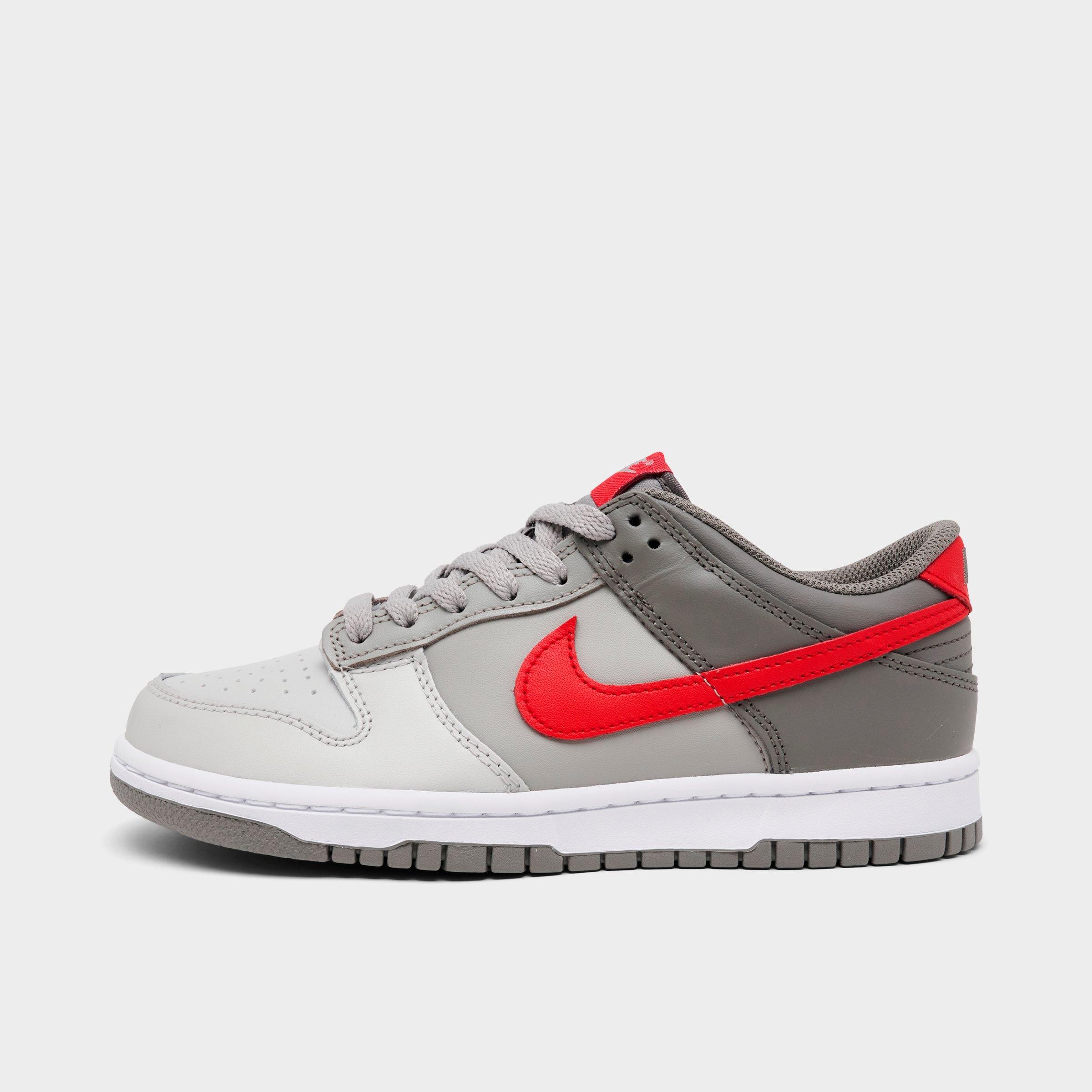 Nike Big Kids Dunk Low Casual Shoes in Cobblestone/University Red/Soft Grey Size: 3.5
